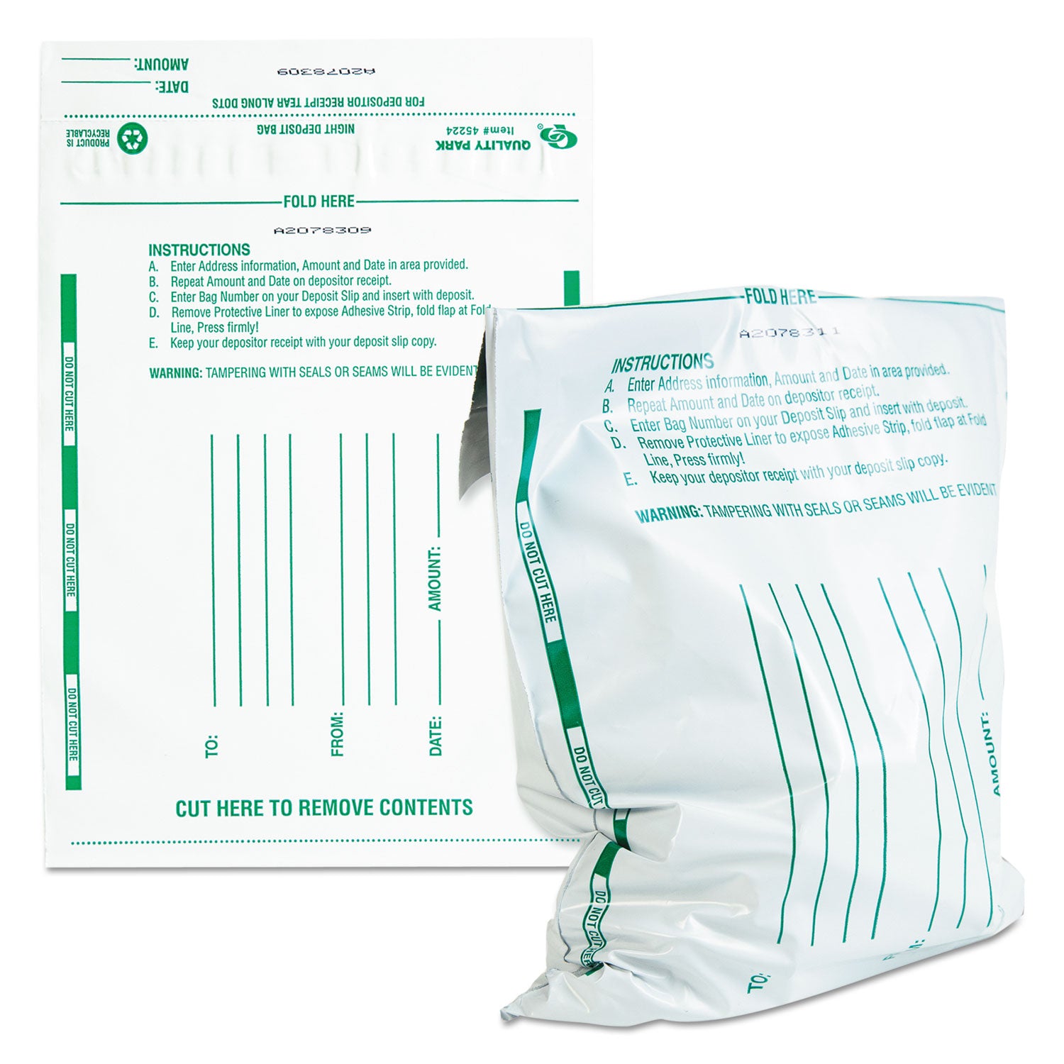Quality Park Night Deposit Bags - 13" Length x 10" Width - White - Polyethylene - Deposit - 100 / Pack