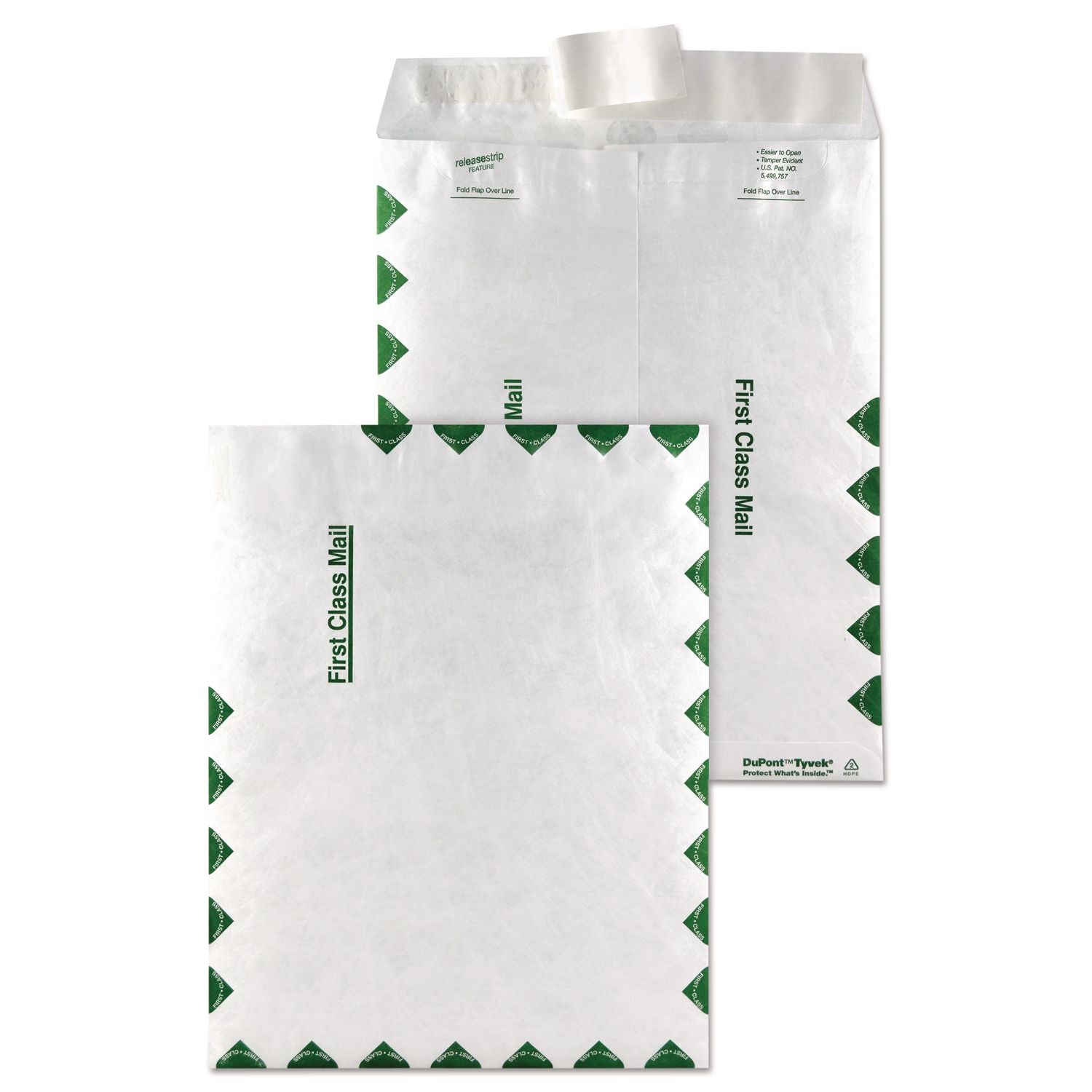 First Class Mail - #10 1/2 - 9" Width x 12" Length - 14 lb - Peel & Seal - White - Tyvek - 100 / Box