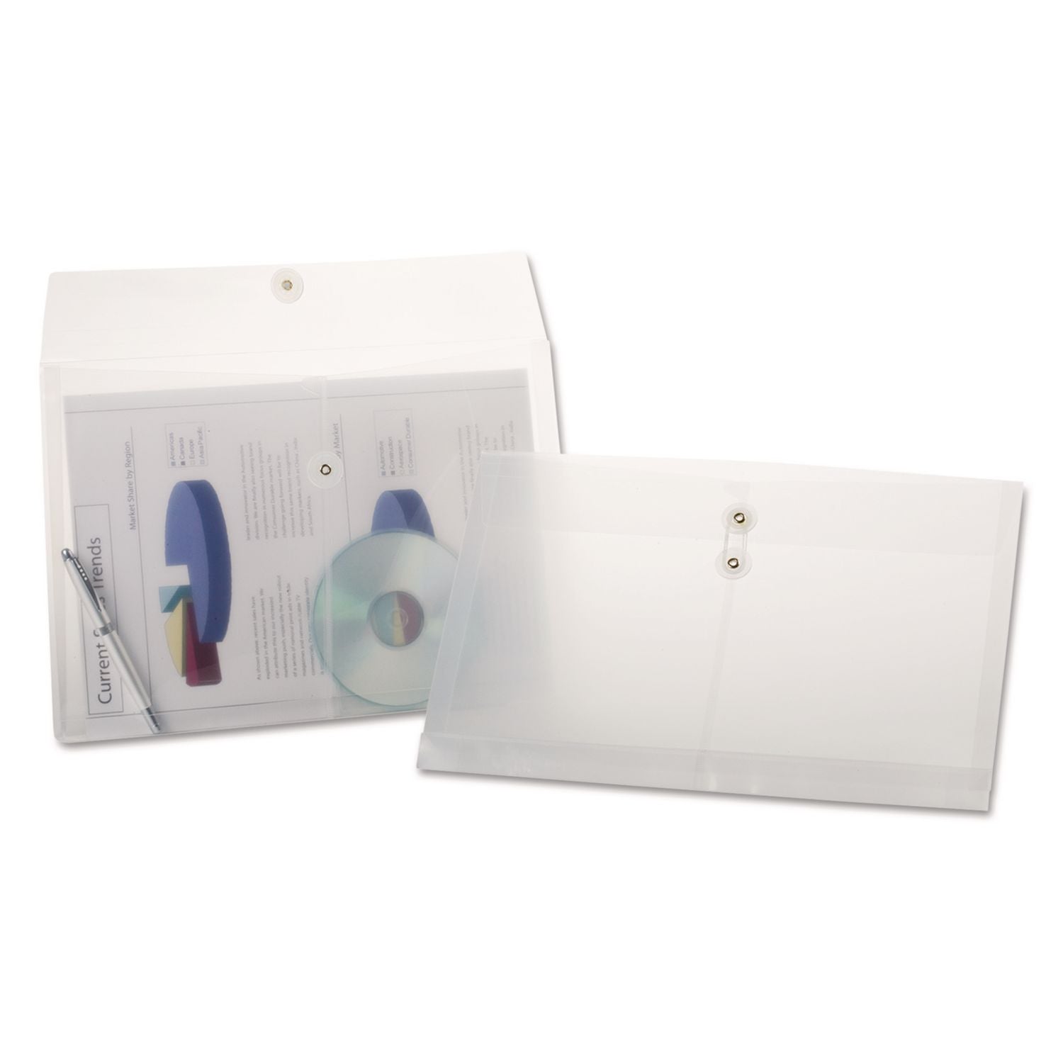 8 1/2" x 14" - 200 Sheets Capacity - 1" Expansion - Clear - Flap and Cord Closure, Translucent, Wear Resistant, Tear Resistant, Moisture Resistant, String/Button, Durable - 3 / Pack