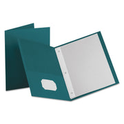 Oxford Letter Recycled Pocket Folder, 8.5" x 11", 135 Sheet Capacity, 3 Tang Fasteners, 2 Inside Pockets, Teal, 10% Recycled, 25/Box