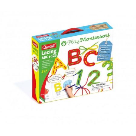 Hauck Quercetti: Play Montessori: ABC & 123 53-pc. Lacing Craft Toy Set, Multi