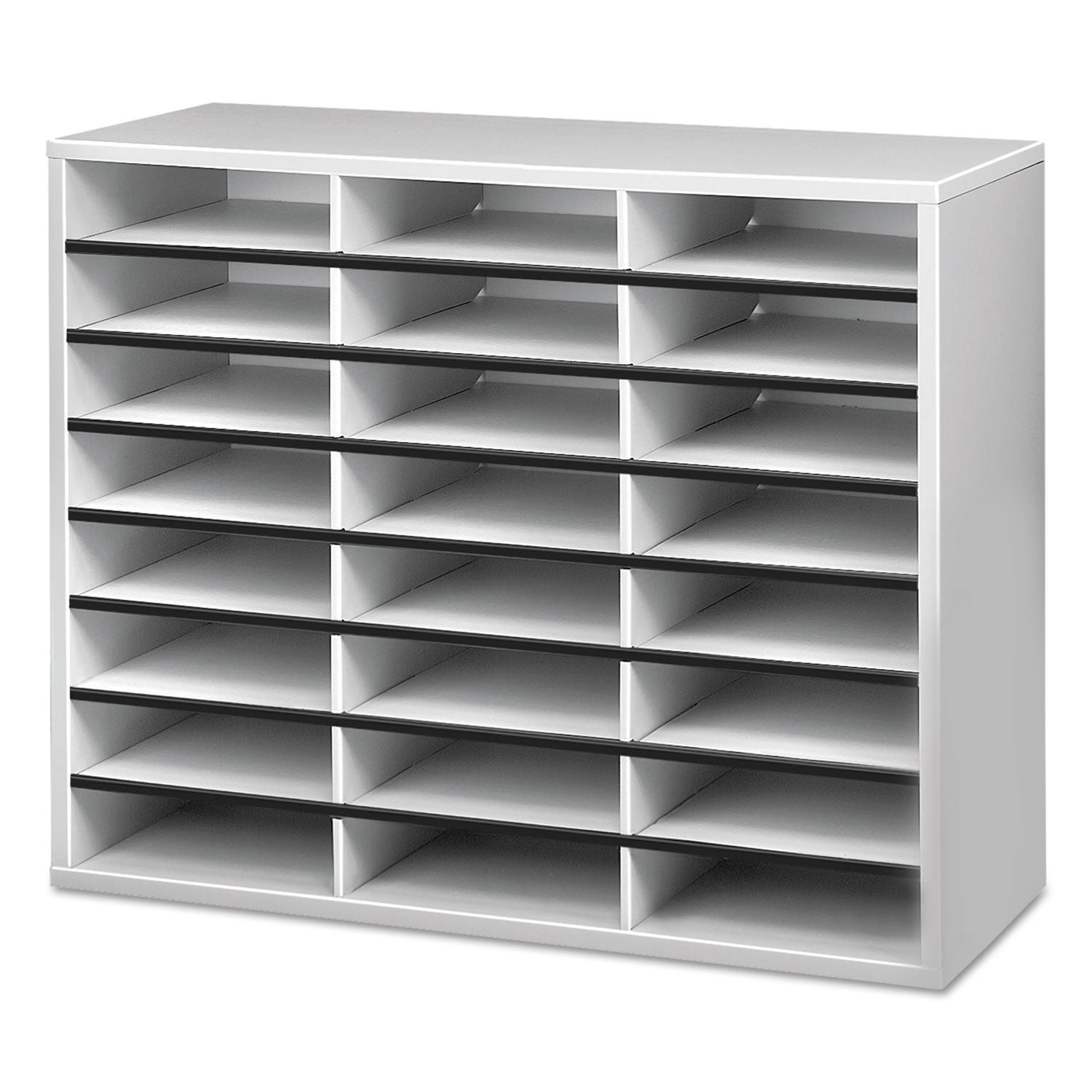 24 Compartment(s) - Compartment Size : 2.50" x 9" - 23.44" Height x 29" Width x 11.88" Depth - Corrugated, Adhesive Label - Melamine - Dove Gray - Fiberboard, Wood - 1 Each
