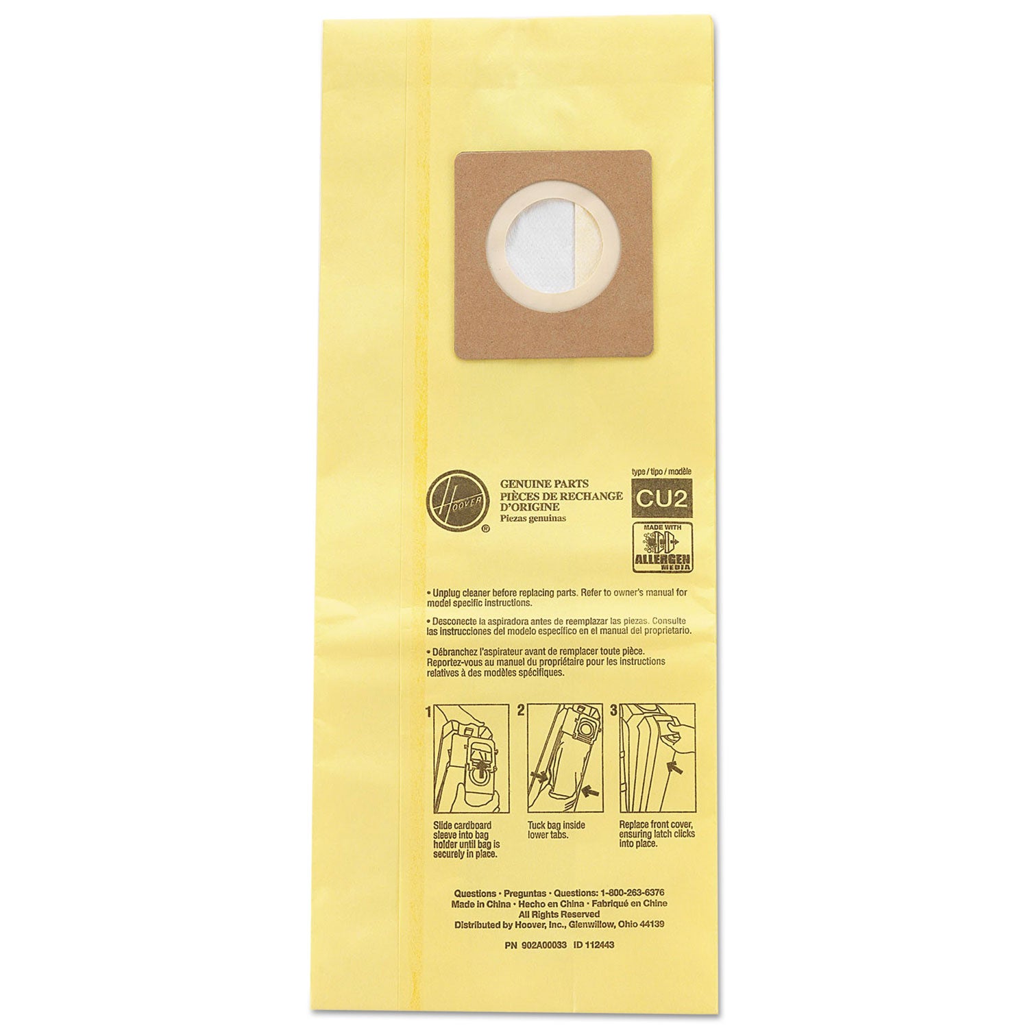 Hoover HushTone Vacuum Bags, Micro Allergen, Disposable, Yellow, 10 Pack