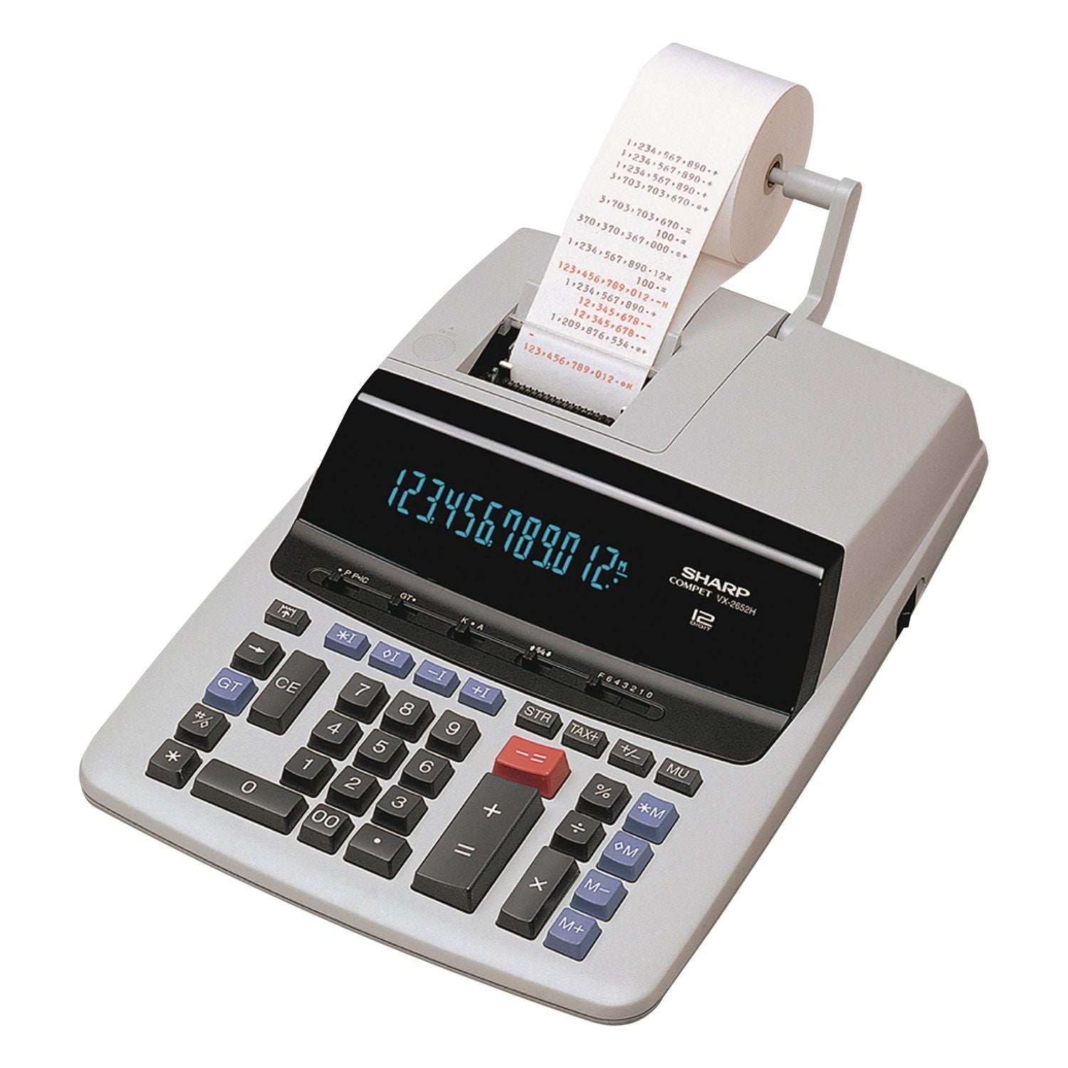 Dual Color Print - 4.8 lps - Independent Memory, Sign Change, Backspace Key, Double Zero - 12 Digits - Fluorescent - AC Supply Powered - 3.1" Height x 9.8" Width x 13.6" Depth - Off White, Gray - 1 Each