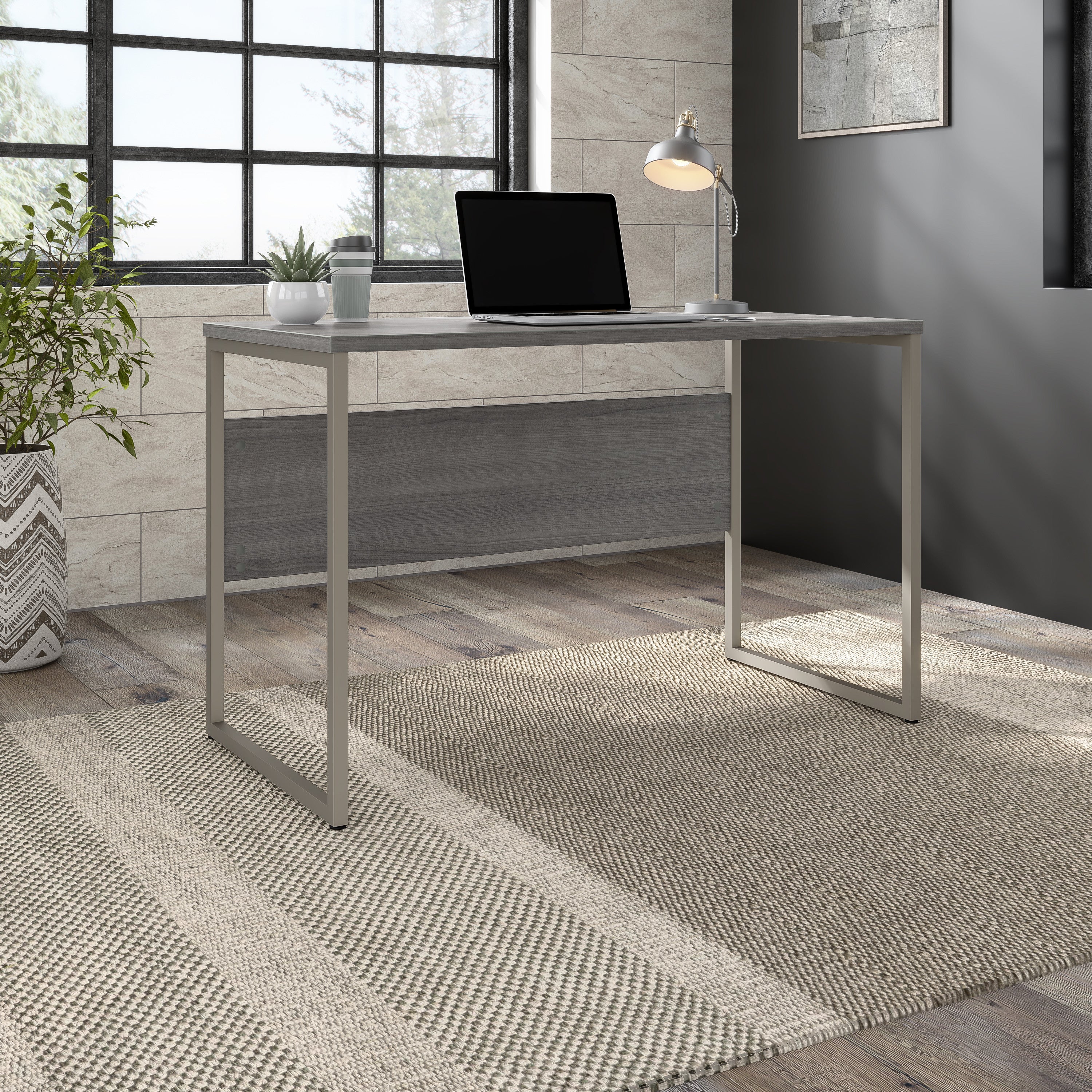 Bush Business Furniture Hybrid 48W x 24D Computer Table Desk with Metal Legs in Platinum Gray - 47.6" Width x 23.35" Depth x 29.91" Height