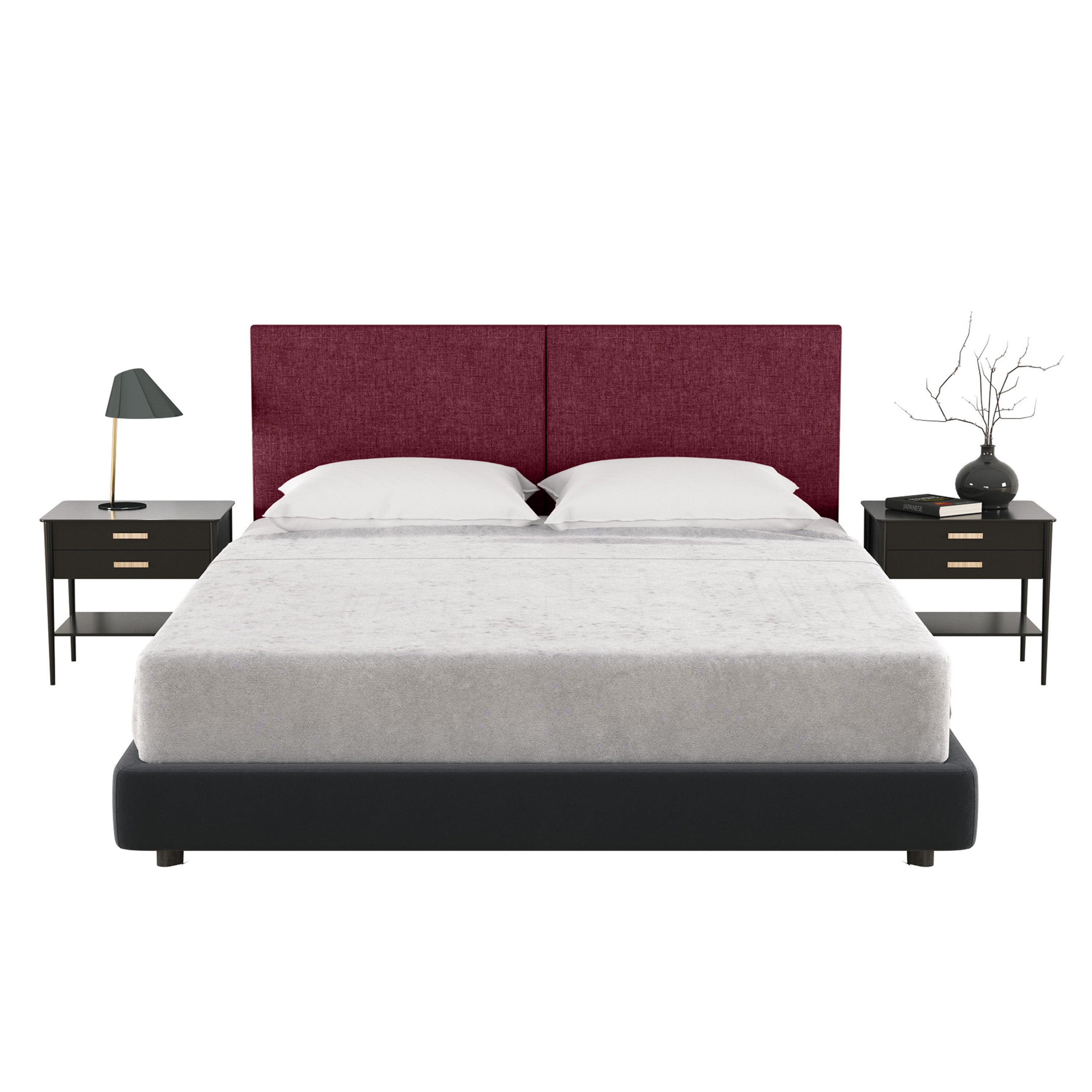 Jaxx Panelist Modern Padded Headboard- Set of 2 Wall Mounted Panels (Each 22.5" x 30")- Queen Double Tall, Microvelvet Vino Red