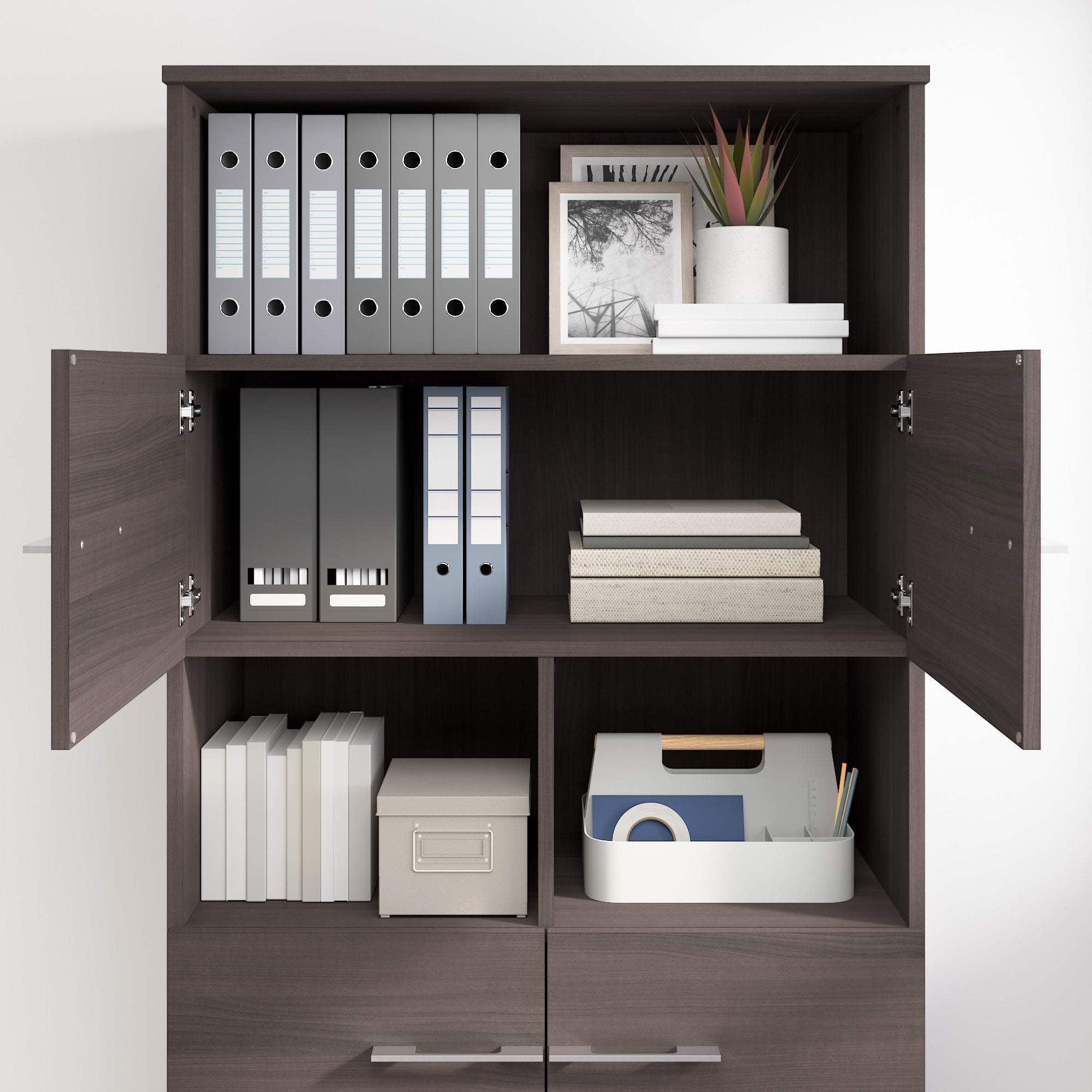 Bush Business Furniture Office 500 5 Shelf Bookcase with Doors in Storm Gray - 35.67" Width x 15.35" Depth x 70.08" Height
