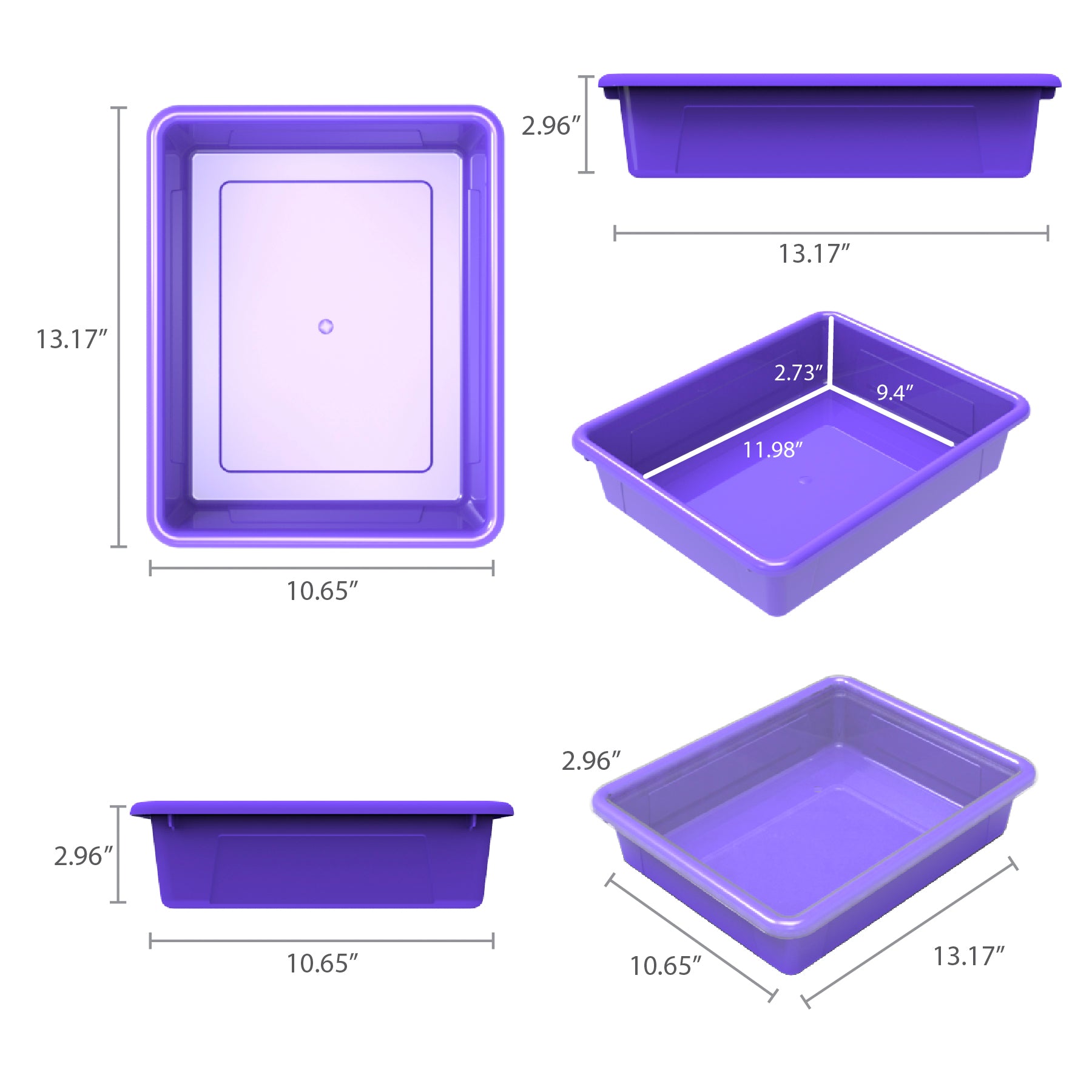 Flat Storage Tray with Lid, Purple