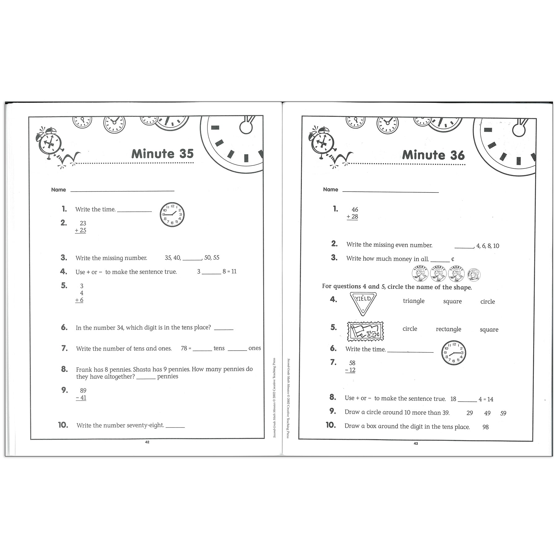 Math Minutes Book, Grade 2