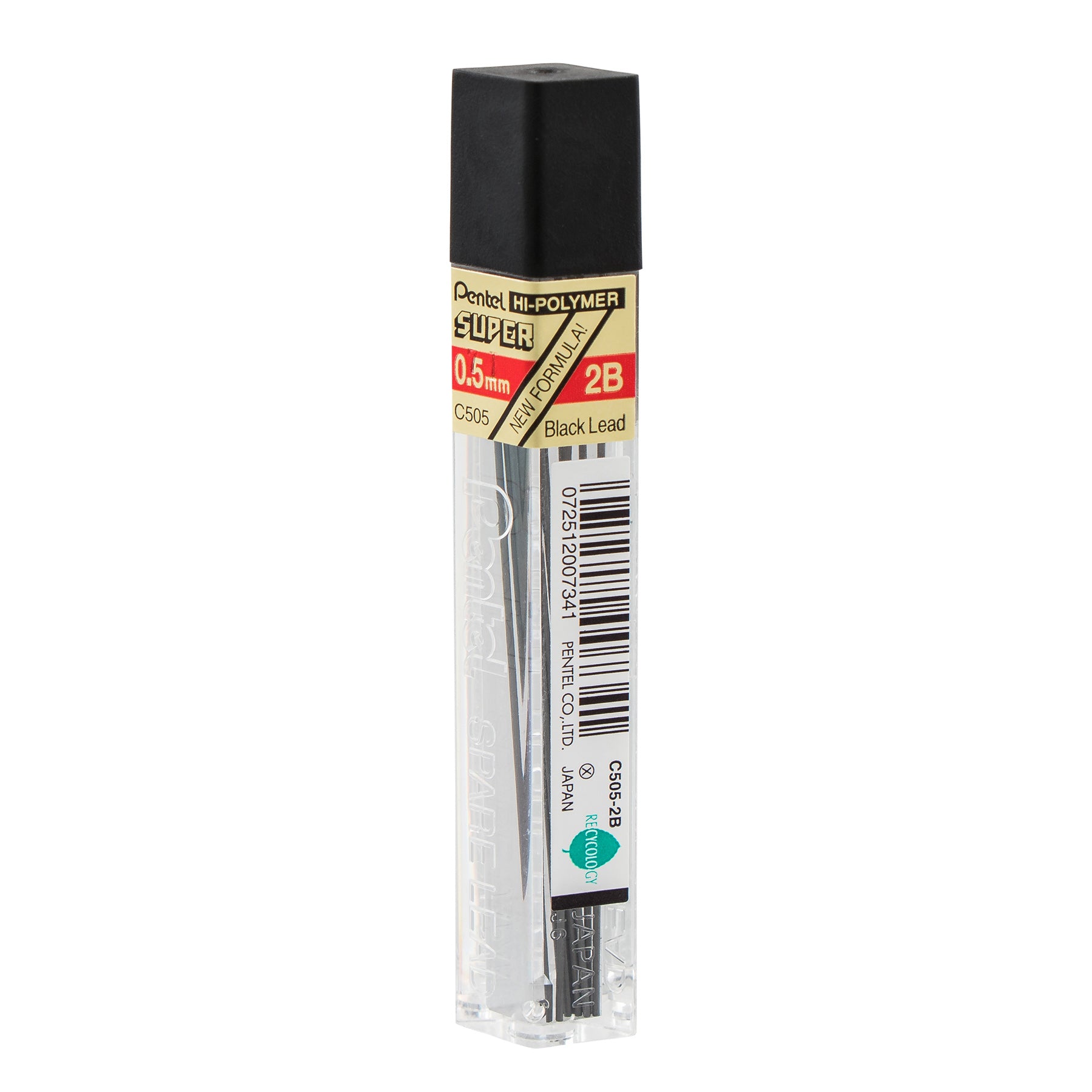 Super Hi-Polymer Lead Refill (0.5mm) Fine, 2B, 12 Pieces/Tube, 12 Tubes/Box