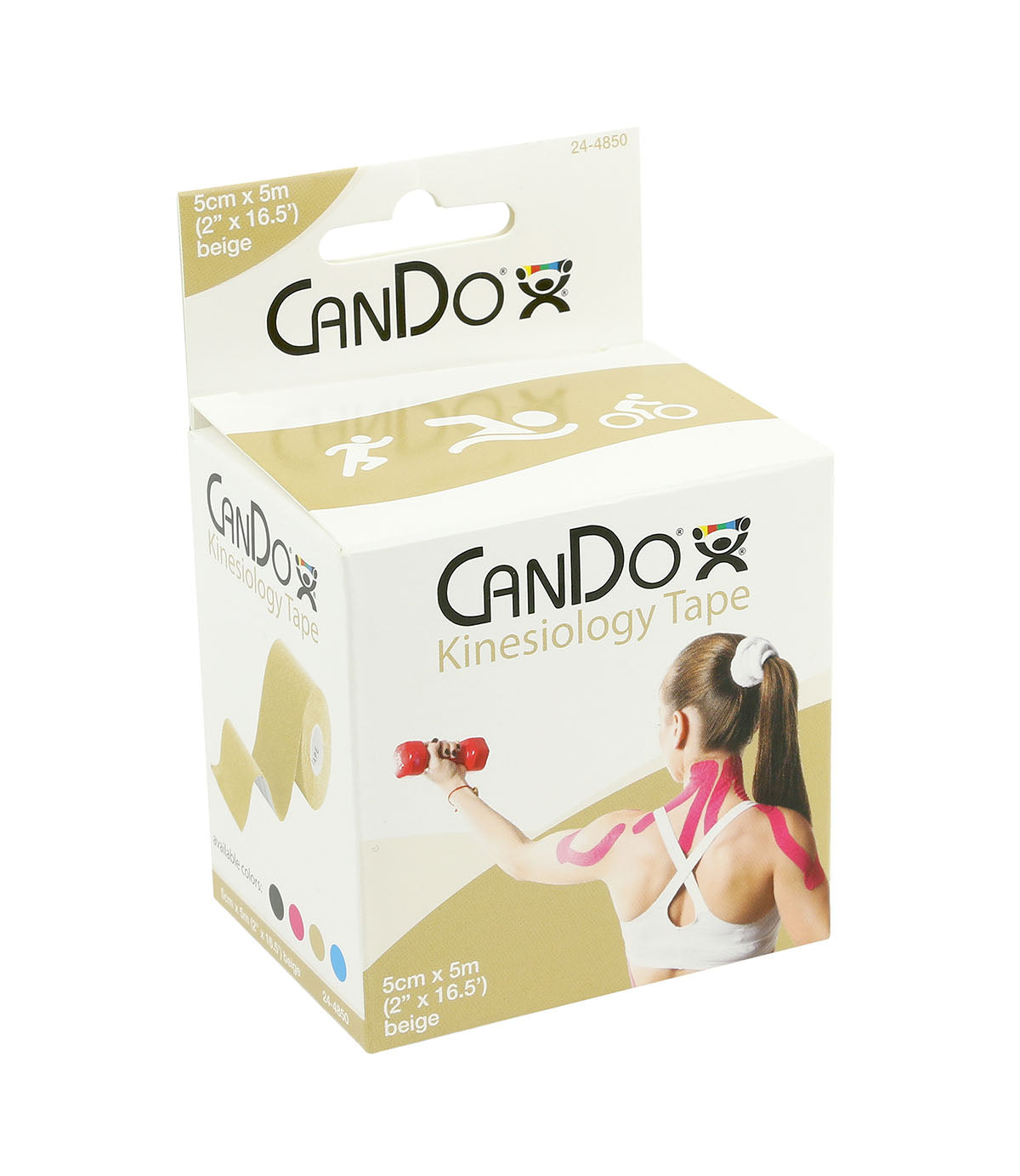 CanDo Kinesiology Tape, 2" x 16.5 ft, Beige, 10 Rolls