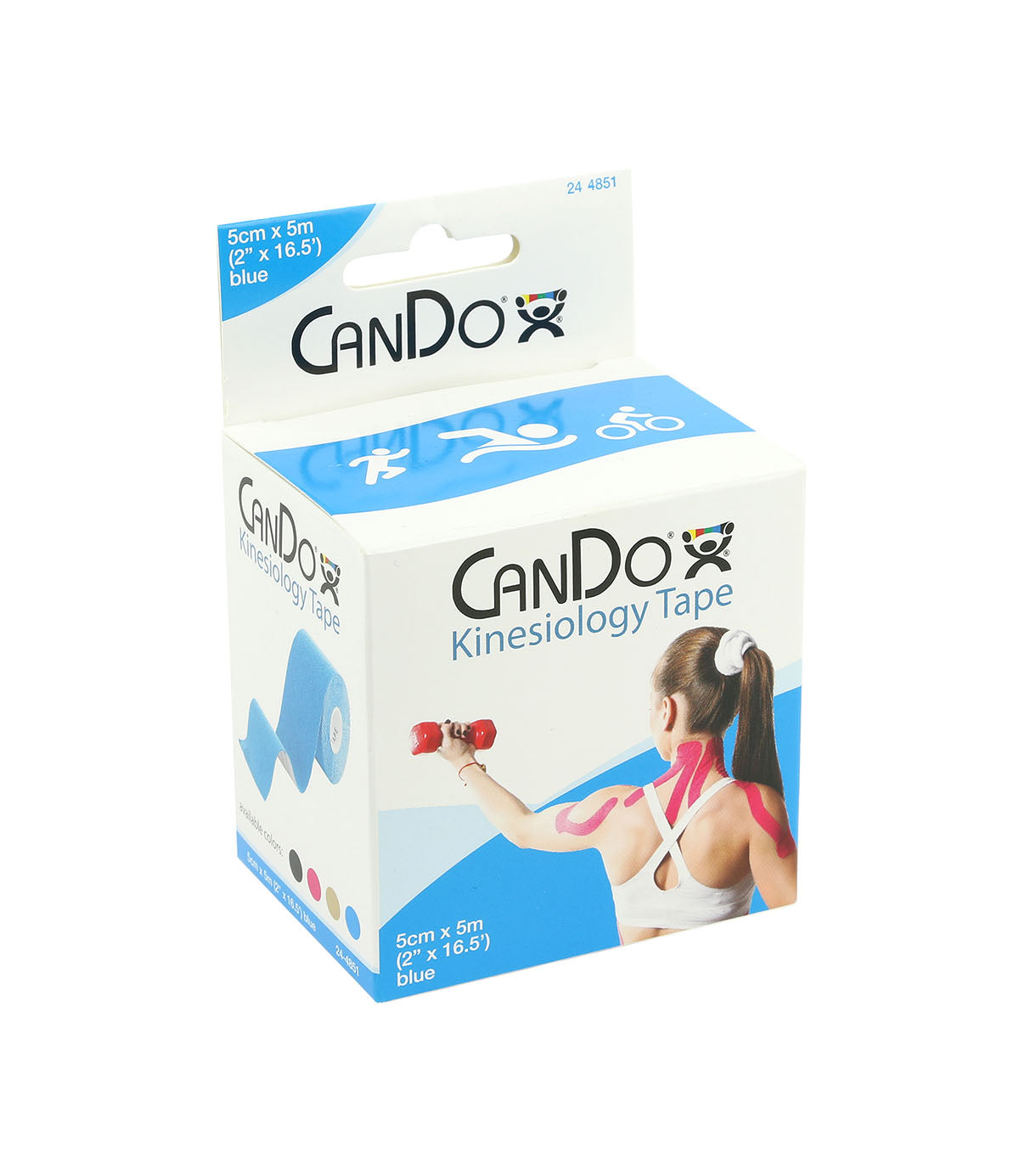 CanDo Kinesiology Tape, 2" x 16.5 ft, Blue, 10 Rolls