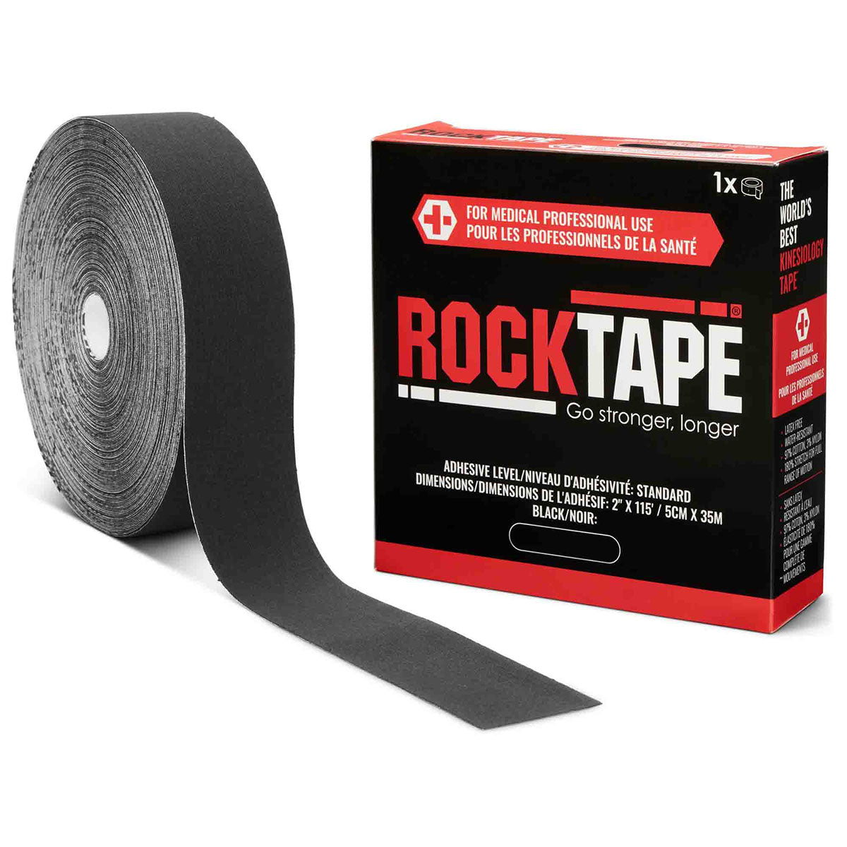 RockTape Bulk Roll, Standard Adhesive, Black, 2" x 115'