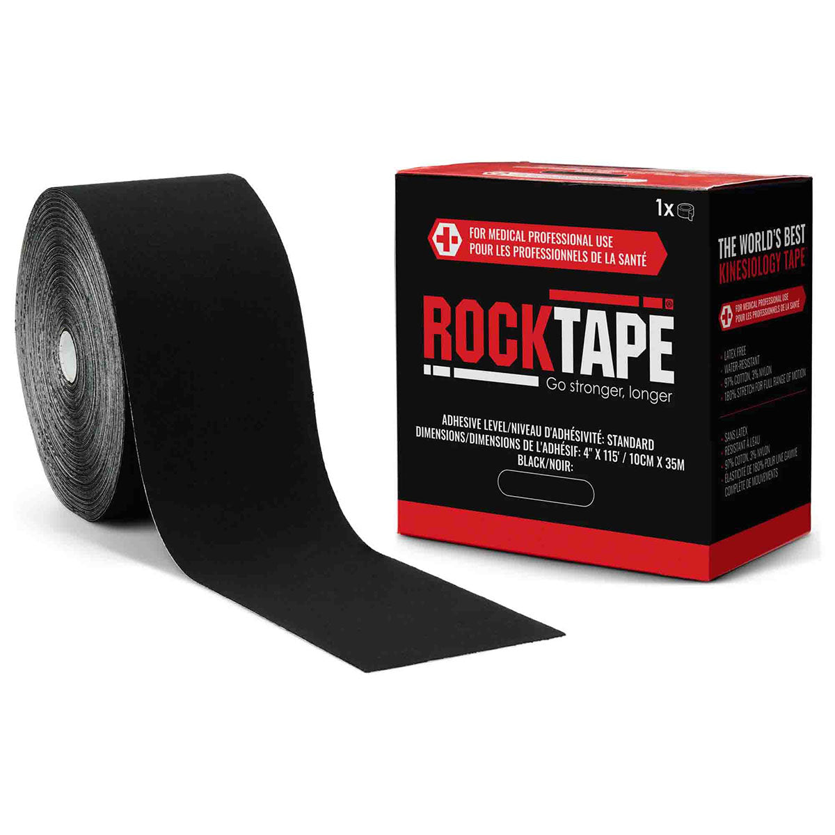 RockTape Big Daddy, Standard Adhesive, Black, 4" x 115'