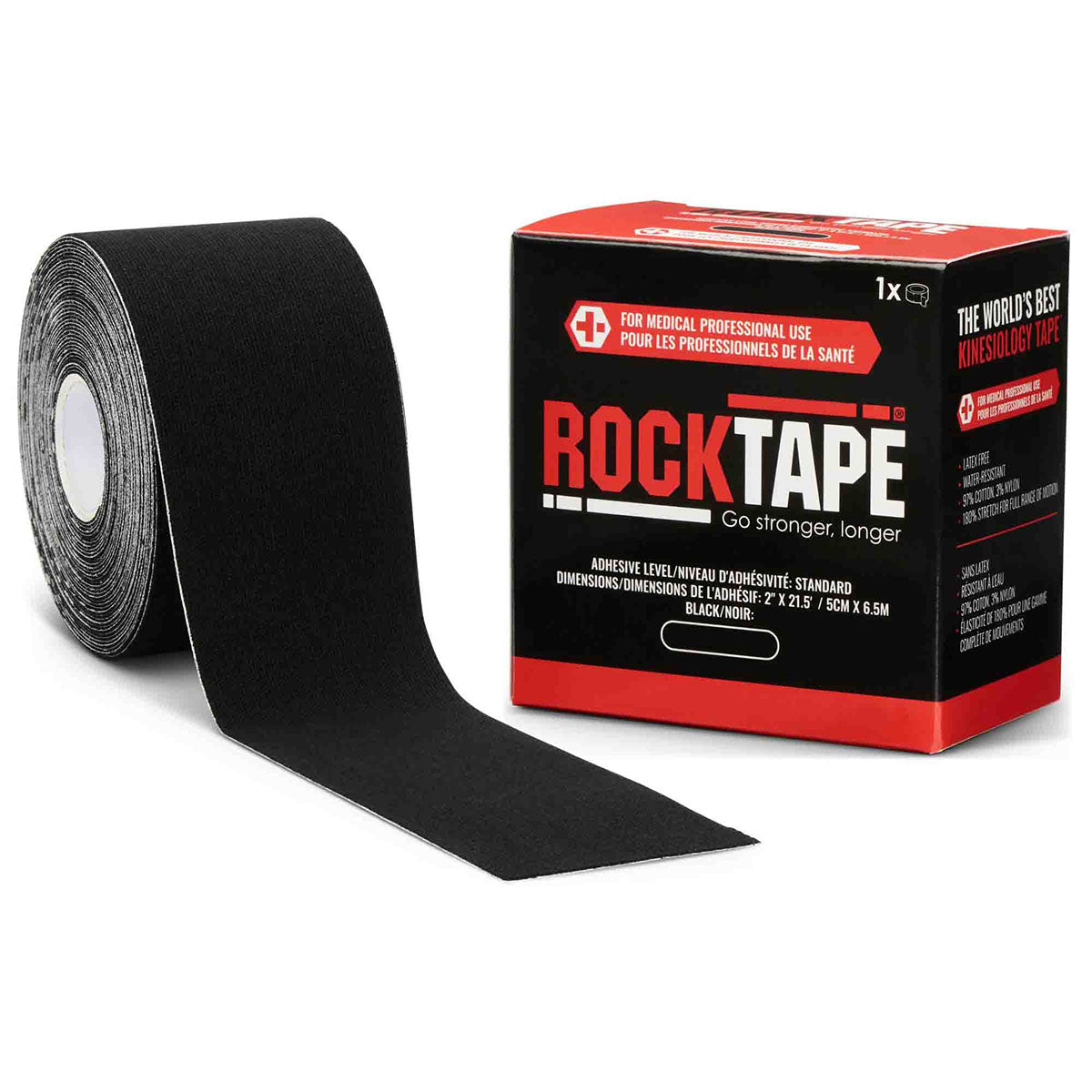 RockTape Roll, Standard Adhesive, Black 2" x 21.5'