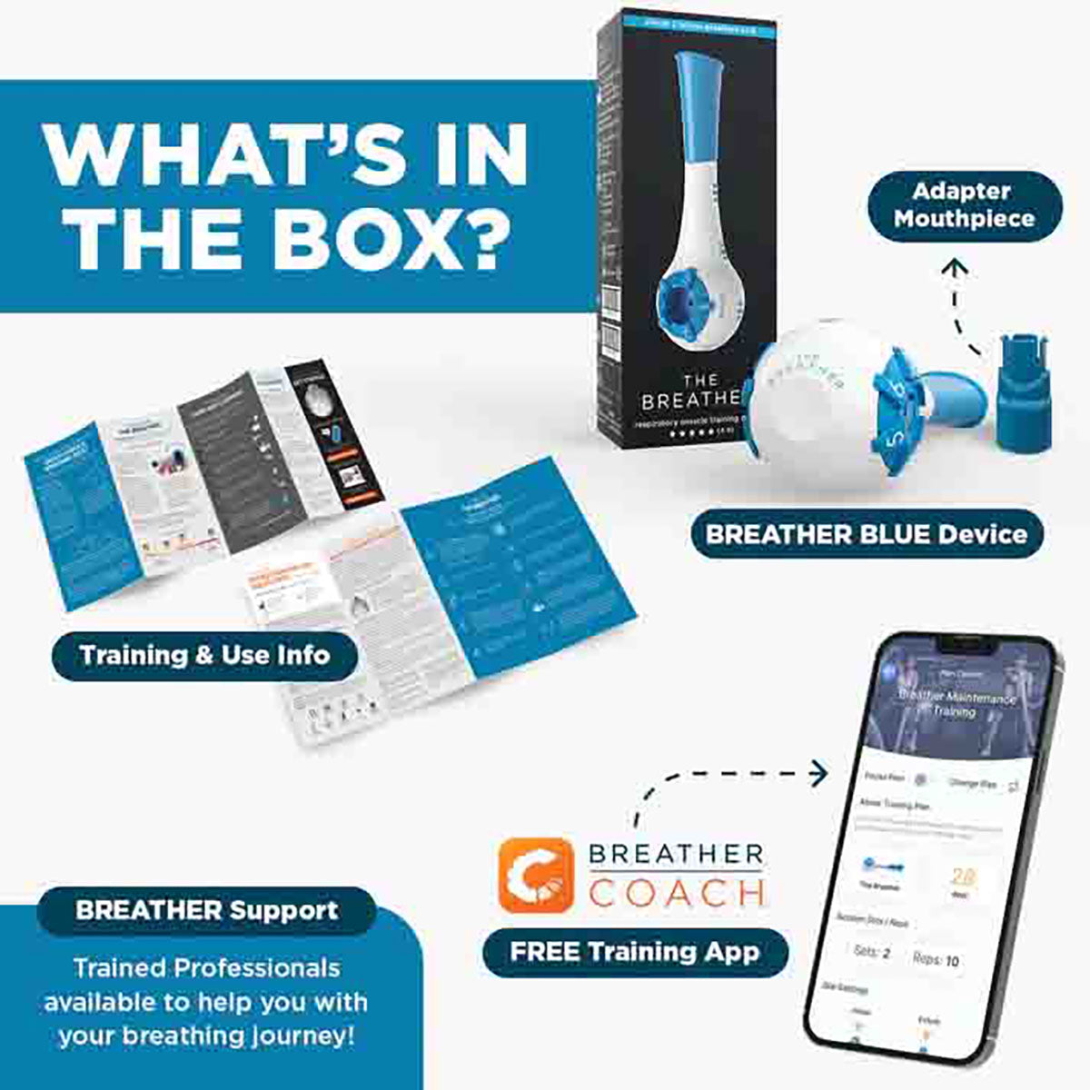 The Breather Respiratory Muscle Trainer, Blue, Box of 10