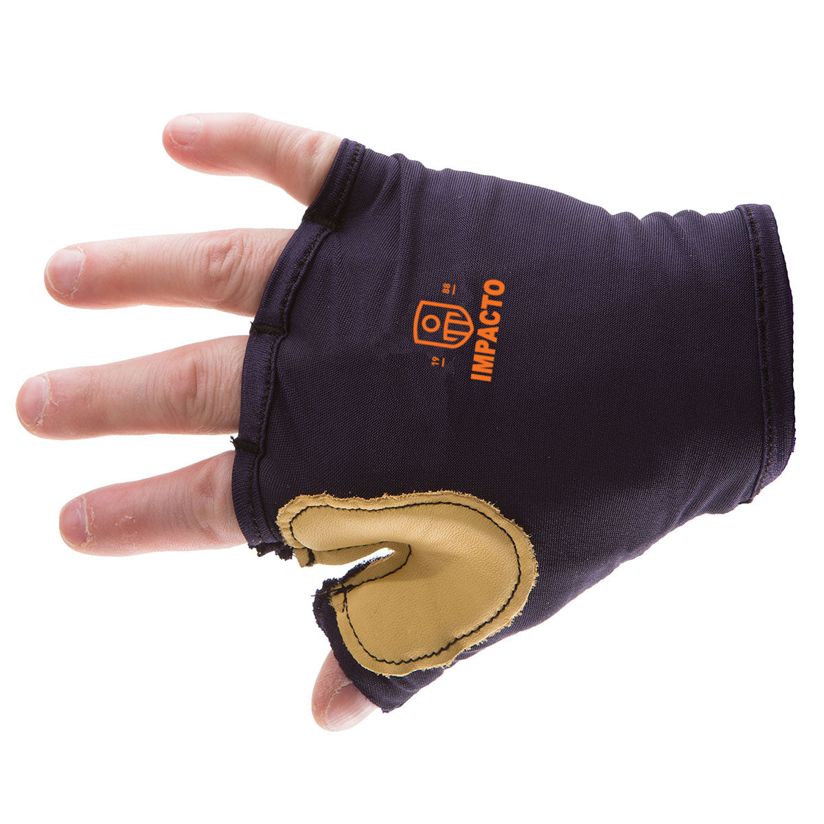 Impacto Anti-Impact Tool Grip Glove, Nylon Lycra with Grain Leather, Fingerless, Small