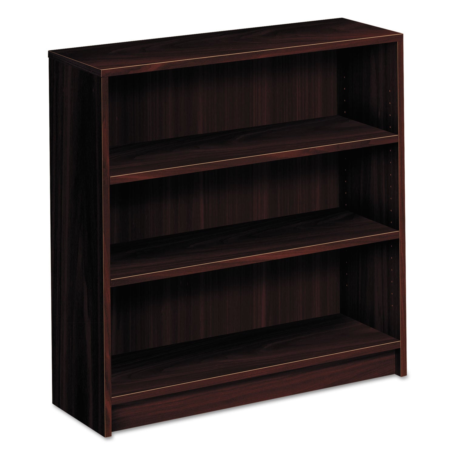 HON 1870 Series Bookcase, 3 Shelves, 36"H x 36"W x 11.5"D, Laminate, Mahogany, 42% Recycled Content, 1 Each