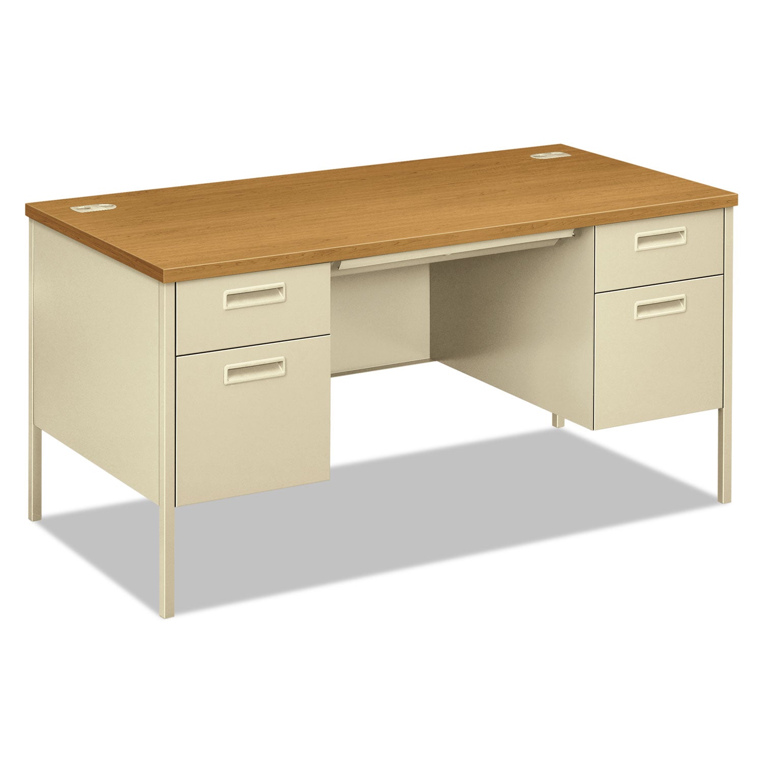 HON Metro Classic HP3262 Pedestal Desk - 29.5" Height x 60" Width x 30" Depth - Total Drawer(s): 5 - Double Pedestal - Square Edge - Finish: Putty - 1 Each
