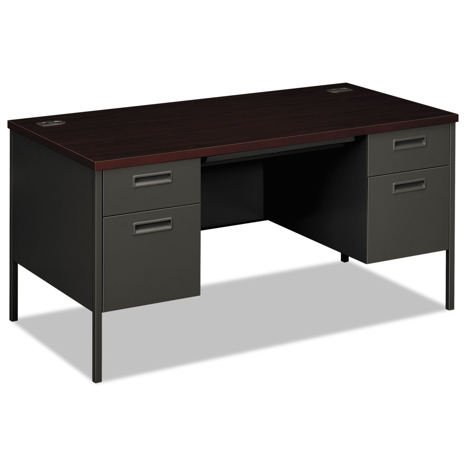 HON Metro Classic HP3262 Pedestal Desk - 29.5" Height x 60" Width x 30" Depth - Total Drawer(s): 5 - Double Pedestal - Square Edge - Finish: Charcoal - 1 Each