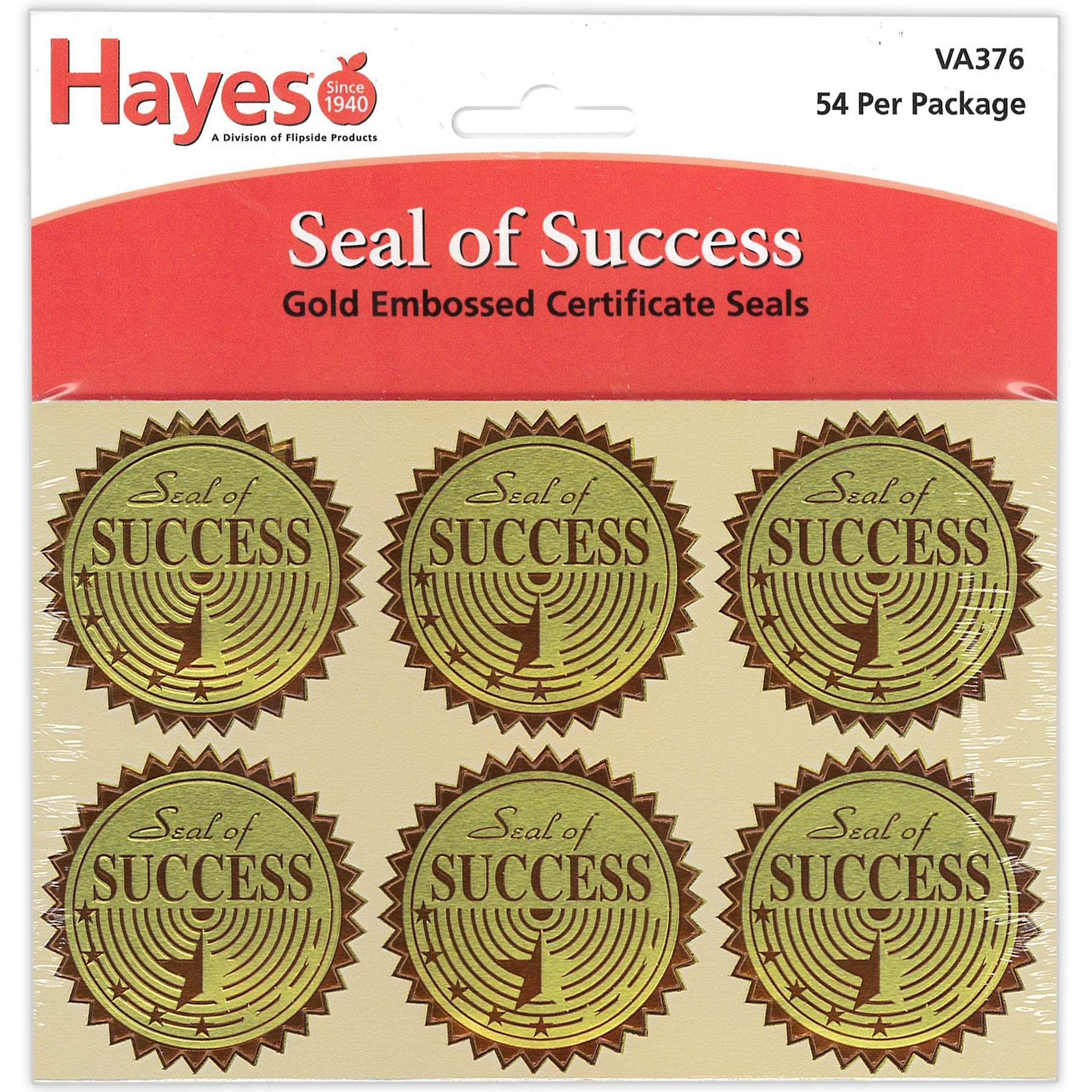 Gold Foil Embossed Seals, Seal of Success, Pack of 54