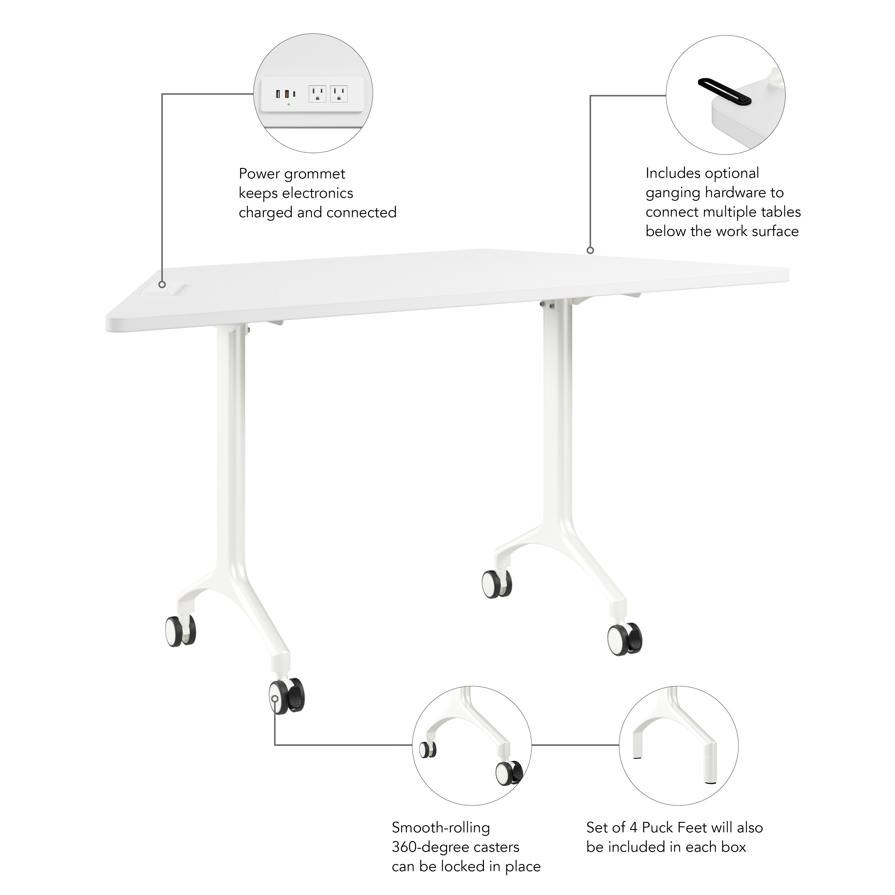 Bush Business Furniture Synergy 60-inch Trapezoid Modular Office Conference Table in White - 57.81" Width x 25.44" Depth x 29.62" Height