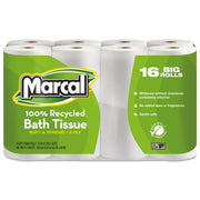 Marcal 100% Recycled Soft/Strong Bath Tissue - 2 Ply - 4.20" Width x 3.60" Length - 168 Sheets/Roll - White - 16 Rolls Per Pack - 1 Pack