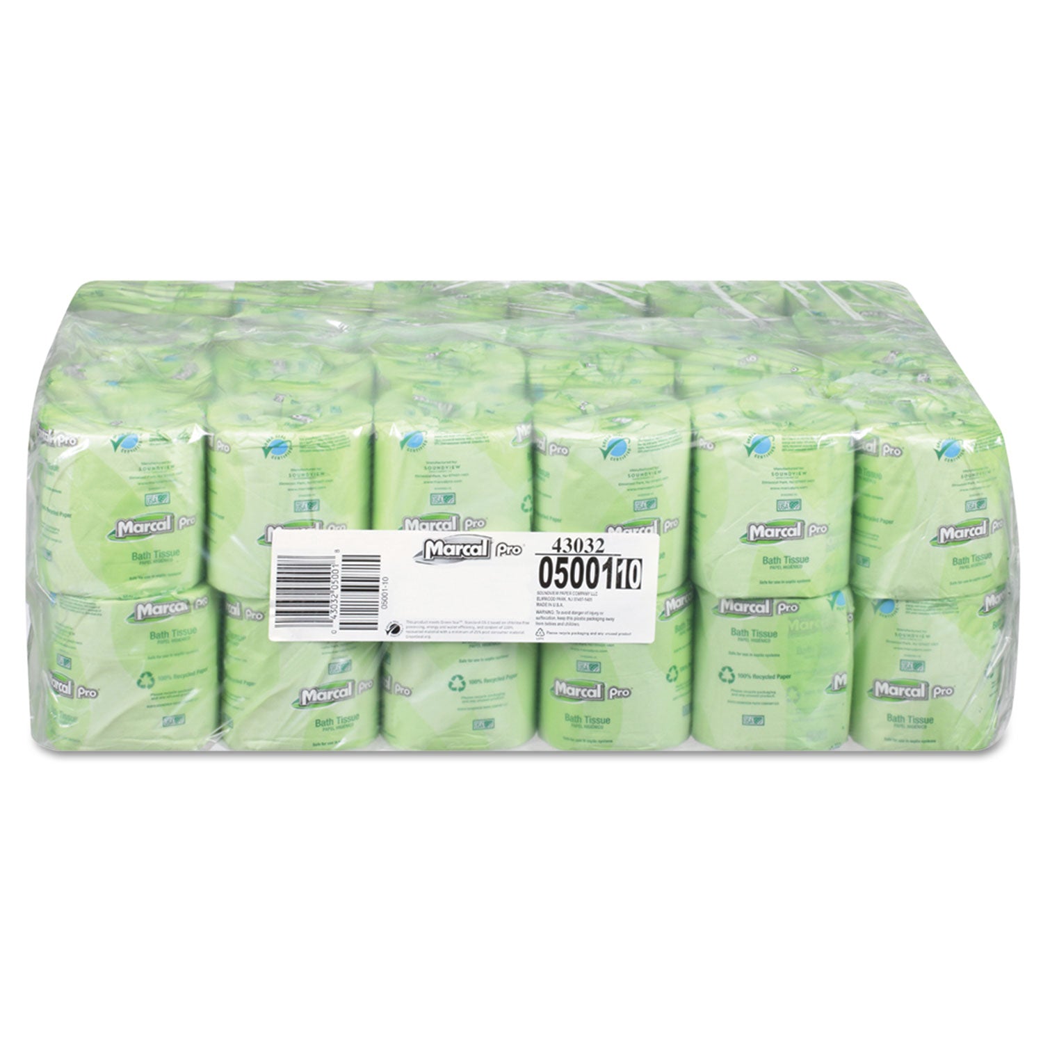 Marcal Pro 100% Recycled Bathroom Tissue - 2 Ply - 4" Width x 4" Length - 500 Sheets/Roll - White - 48 / Carton