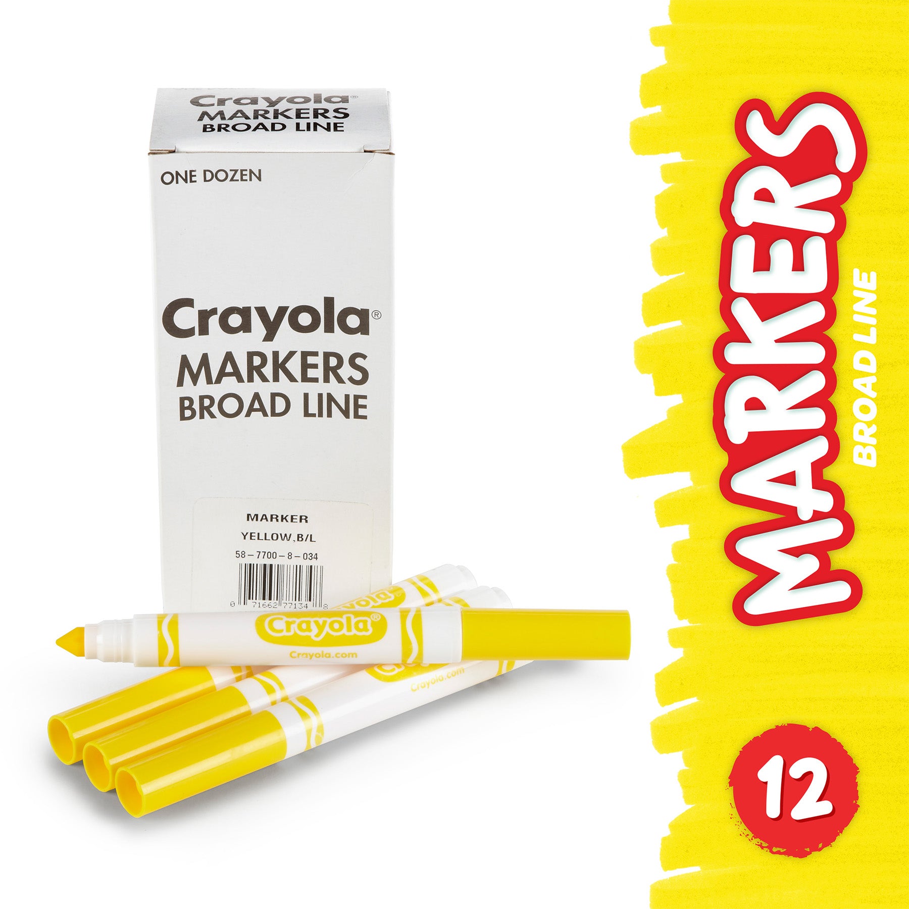 Bulk Markers, Conical Tip, Yellow, 12 Count
