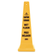 Rubbermaid Commercial 36" Safety Cone - Spanish, English - Print/Message "Caution" , "Wet Floor" - 12.2" Width x 36" Height x 12.2" Depth - Cone Shape - Stackable, Sturdy - Plastic - Bright Yellow - 1 Each