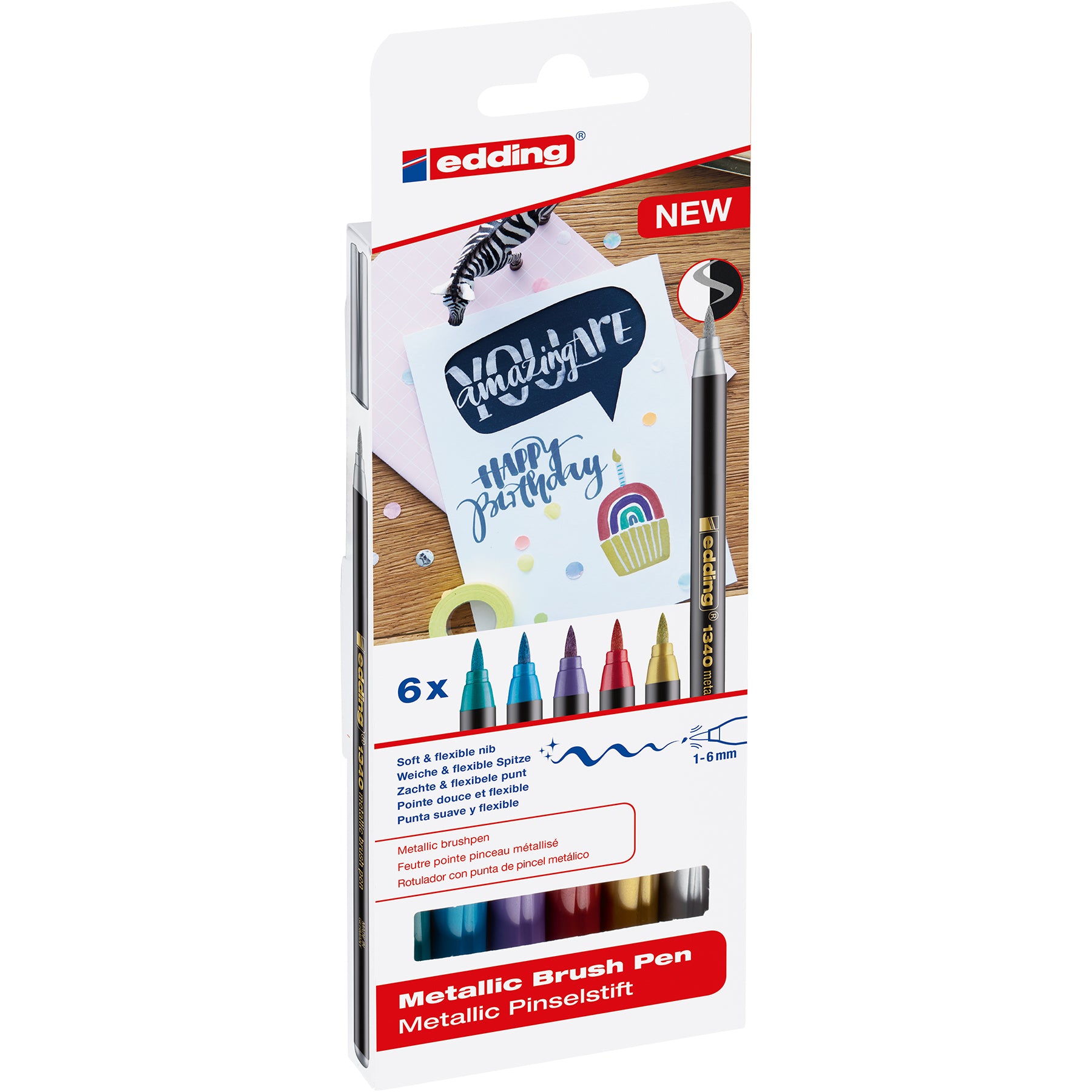 edding 1340 Metallic Brush Pen - Set of 6 - Assorted