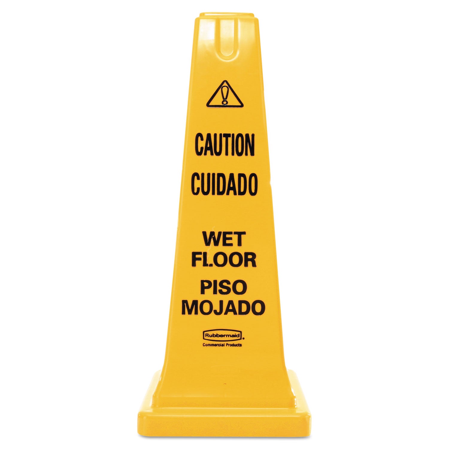 English, Spanish - Print/Message "Caution Wet Floor" - 10.5" Width x 25.8" Height x 10.5" Depth - Cone Shape - Sturdy, Multilingual - Plastic - Yellow - 1 Each