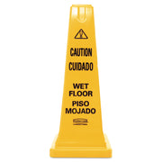 English, Spanish - Print/Message "Caution Wet Floor" - 10.5" Width x 25.8" Height x 10.5" Depth - Cone Shape - Sturdy, Multilingual - Plastic - Yellow - 1 Each