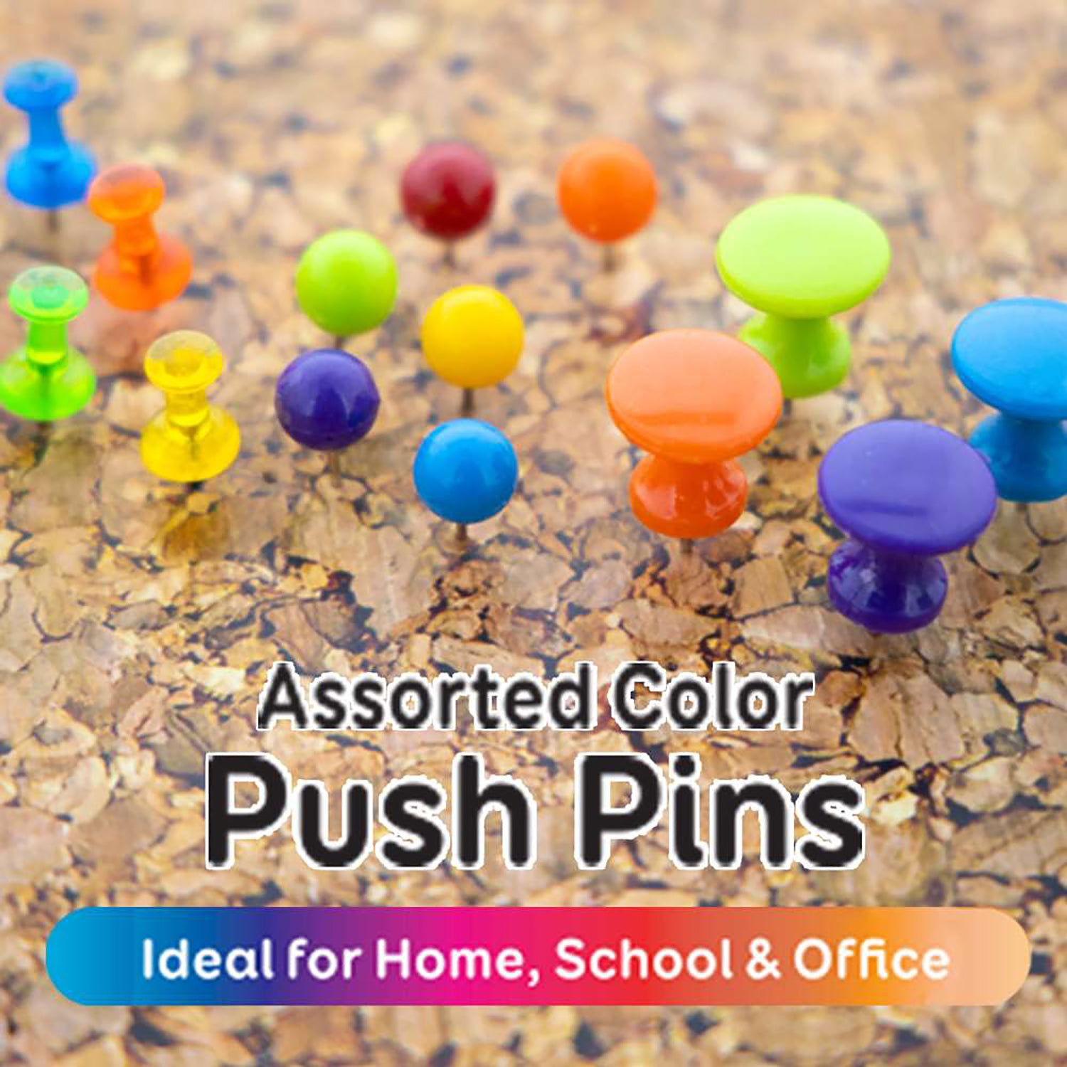 Round Push Pins, Assorted Color, Pack of 80
