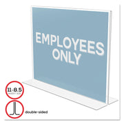Deflecto Classic Image Double-Sided Sign Holder - 11" Width x 8.5" Height - Rectangular Shape - Self-standing, Bottom Loading - Indoor, Outdoor - Plastic - Clear, Clear - 1 Each