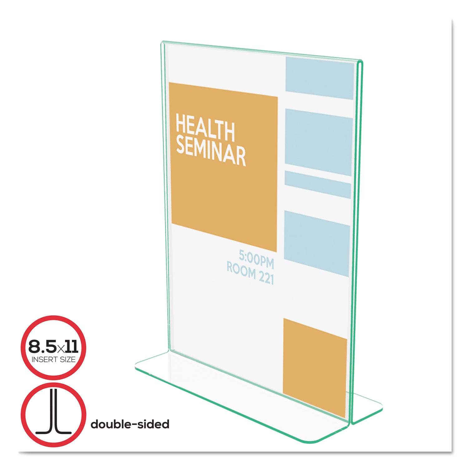 Deflecto Superior Image Premium Green Edge Sign Holder - 8.5" Width x 11" Height - Side-loading, Bottom Loading - 1 Each