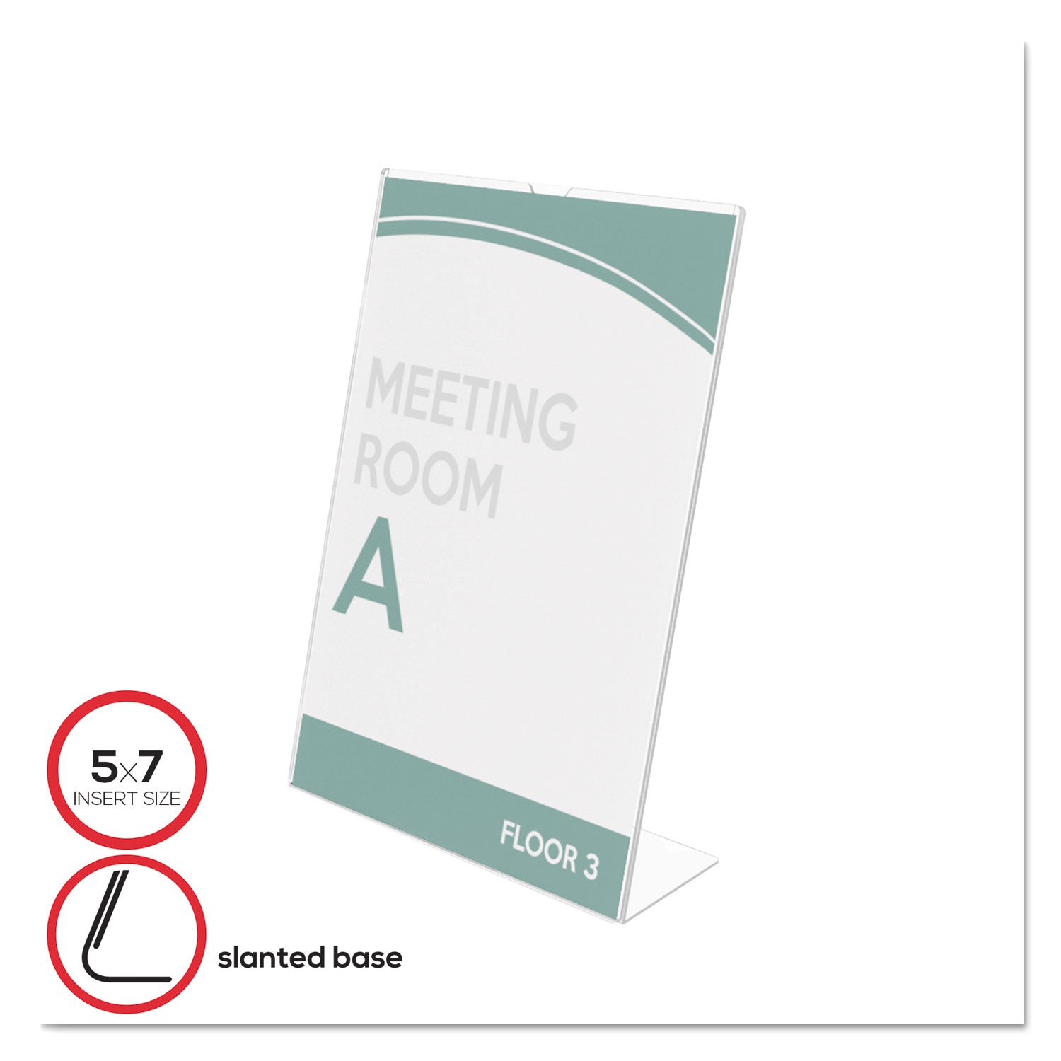 Deflecto Superior Image Slanted Sign Holders - 7" Width x 5" Height - Top Loading - Plastic - Clear - 1 Each
