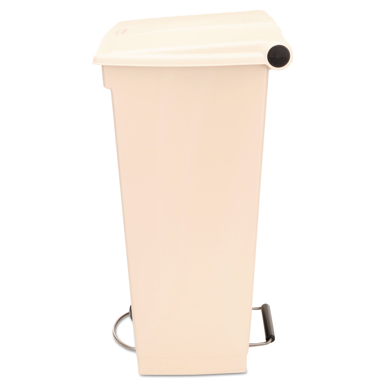 Rubbermaid Commercial Mobile Step-On Container, 23 Gallon, Rectangular, Step-On Opening, Overlapping Lid, Fire-Safe, Leak Proof, Heavy Duty, Pedal Control, Wheels, Beige, Resin/Stainless Steel, 1 Each