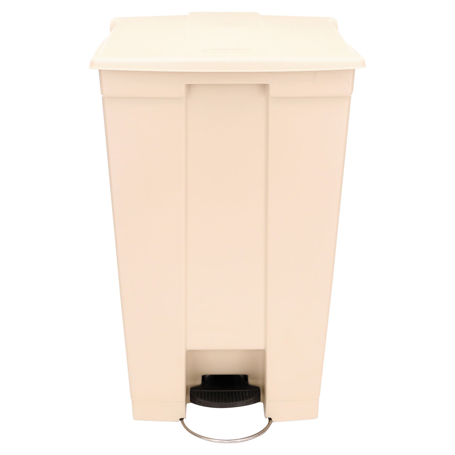 Rubbermaid Commercial Mobile Step-On Container, 23 Gallon, Rectangular, Step-On Opening, Overlapping Lid, Fire-Safe, Leak Proof, Heavy Duty, Pedal Control, Wheels, Beige, Resin/Stainless Steel, 1 Each