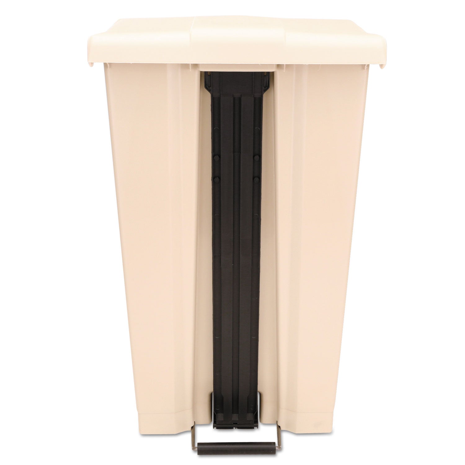 Rubbermaid Commercial Mobile Step-On Container, 23 Gallon, Rectangular, Step-On Opening, Overlapping Lid, Fire-Safe, Leak Proof, Heavy Duty, Pedal Control, Wheels, Beige, Resin/Stainless Steel, 1 Each
