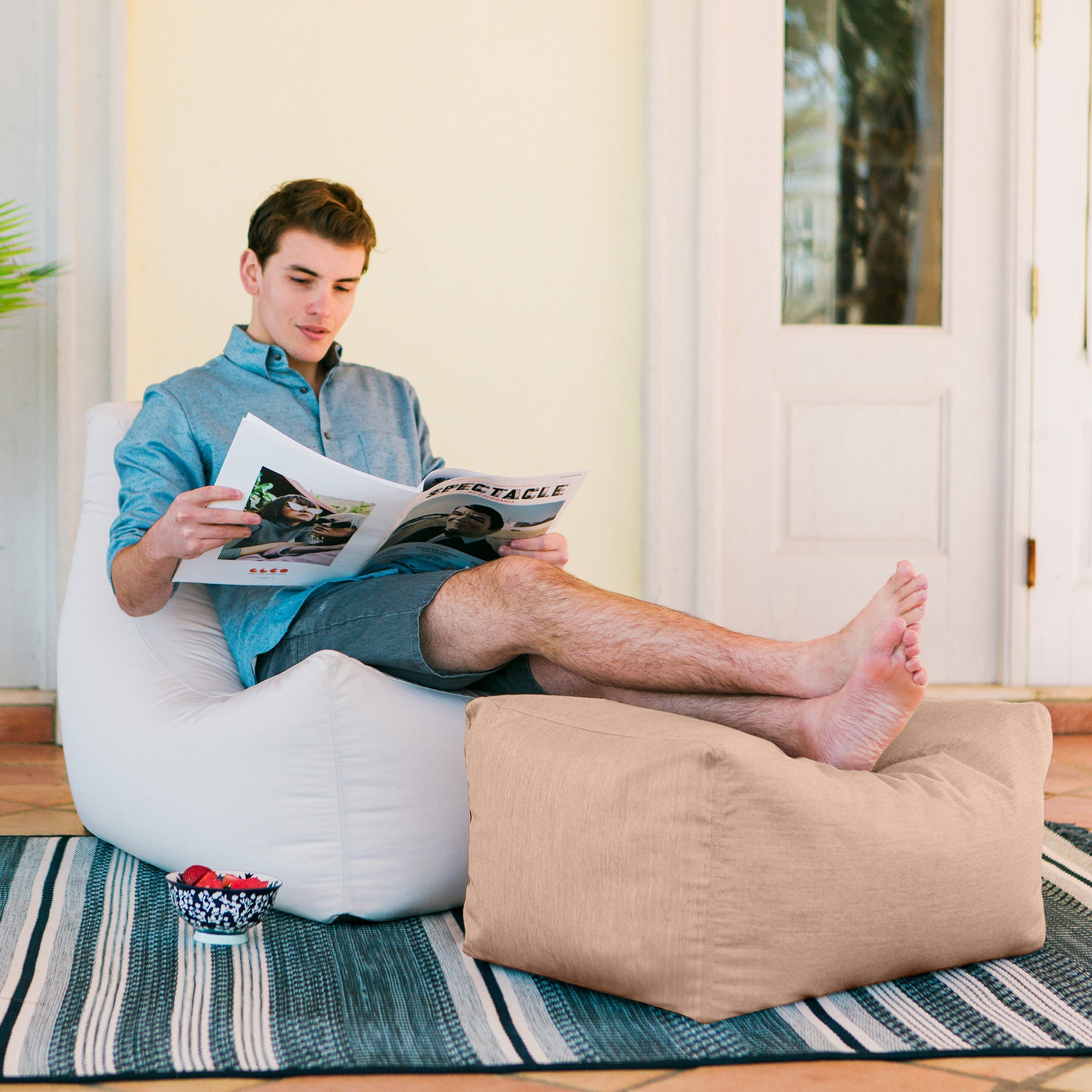 Jaxx Leon Outdoor Bean Bag Ottoman, Petal