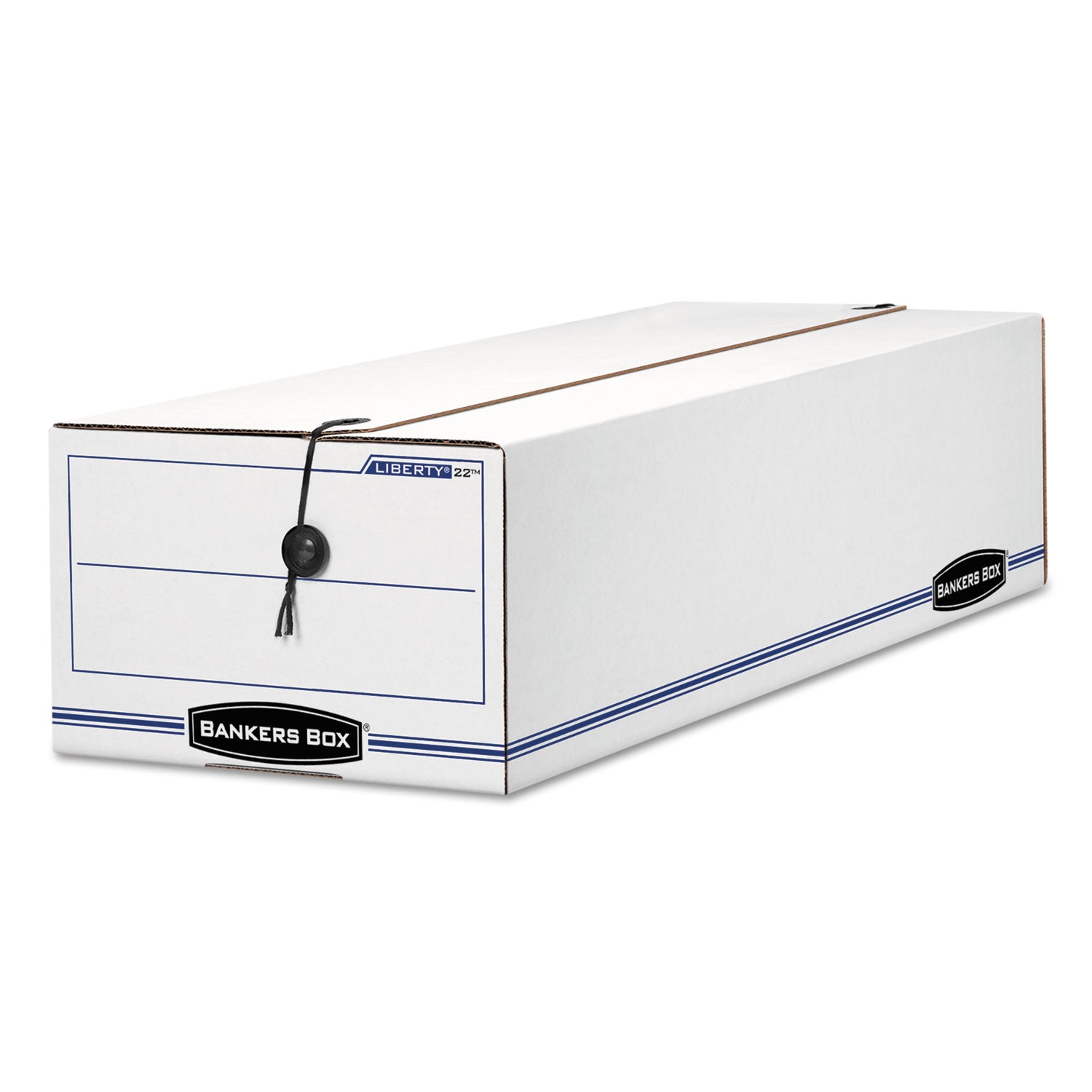 Bankers Box Liberty Check and Form Boxes, String/Button Tie Closure, Light Duty, Stackable, Fiberboard, White/Blue, 12 per Carton