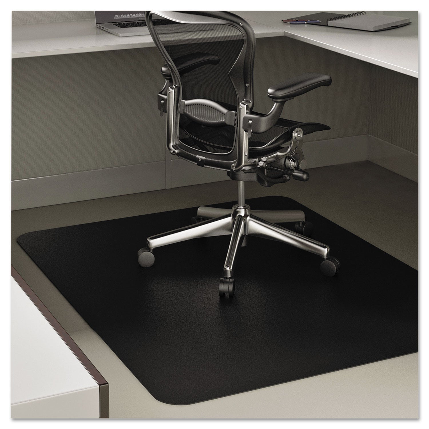 Deflecto Black EconoMat for Hard Floors - Hard Floor - 53" Length x 45" Width - Rectangular - Vinyl - Black - 1 Each