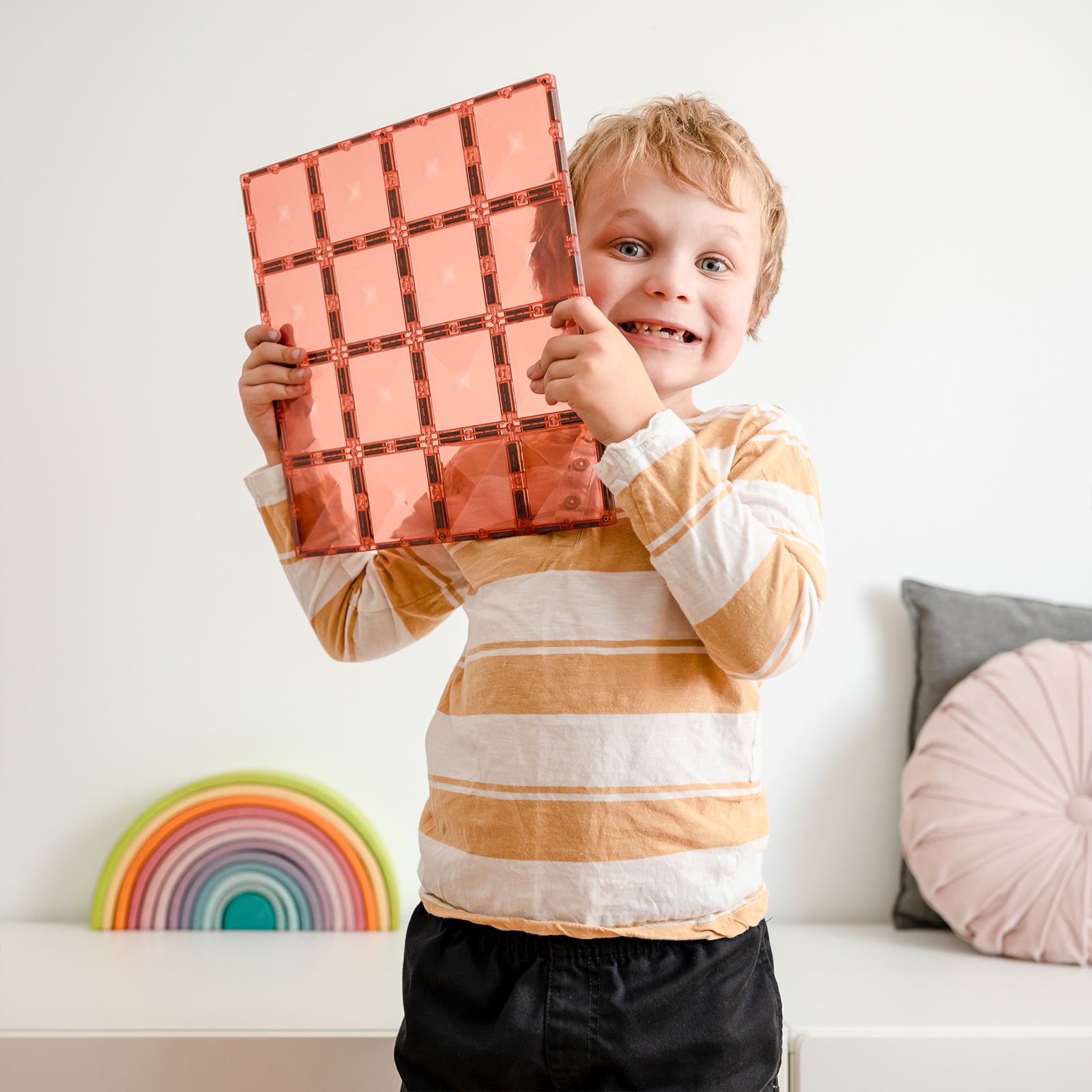 Magnetic Tiles Pastel Lemon & Peach Base Plate, 2 Pieces