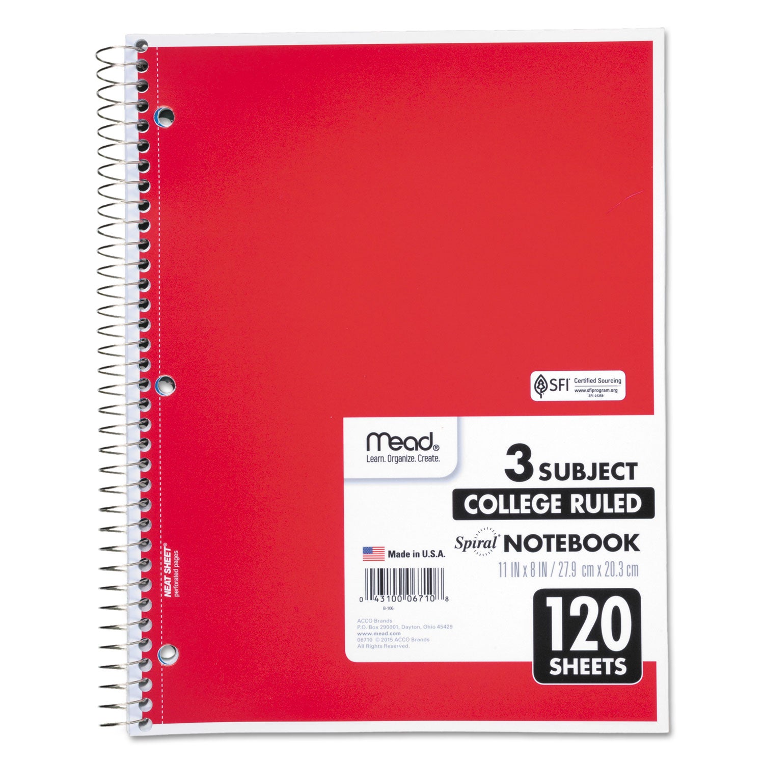 120 Sheets - Spiral - College Ruled Front Ruling - Letter - 8" x 11" Sheet Size - White Paper - Assorted Cover - Back Board - 1 Each