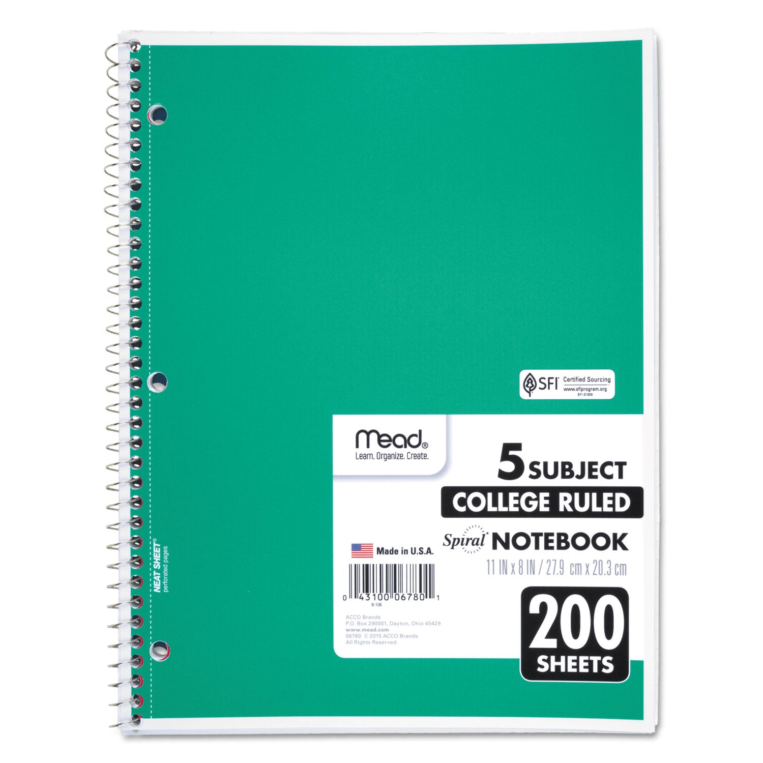 200 Sheets - Spiral - College Ruled Front Ruling - Letter - 8 1/2" x 11" Sheet Size - White Paper - Assorted Cover - Back Board, Heavyweight - 1 Each
