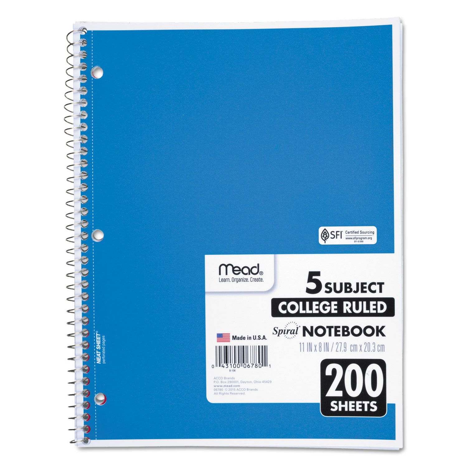 200 Sheets - Spiral - College Ruled Front Ruling - Letter - 8 1/2" x 11" Sheet Size - White Paper - Assorted Cover - Back Board, Heavyweight - 1 Each