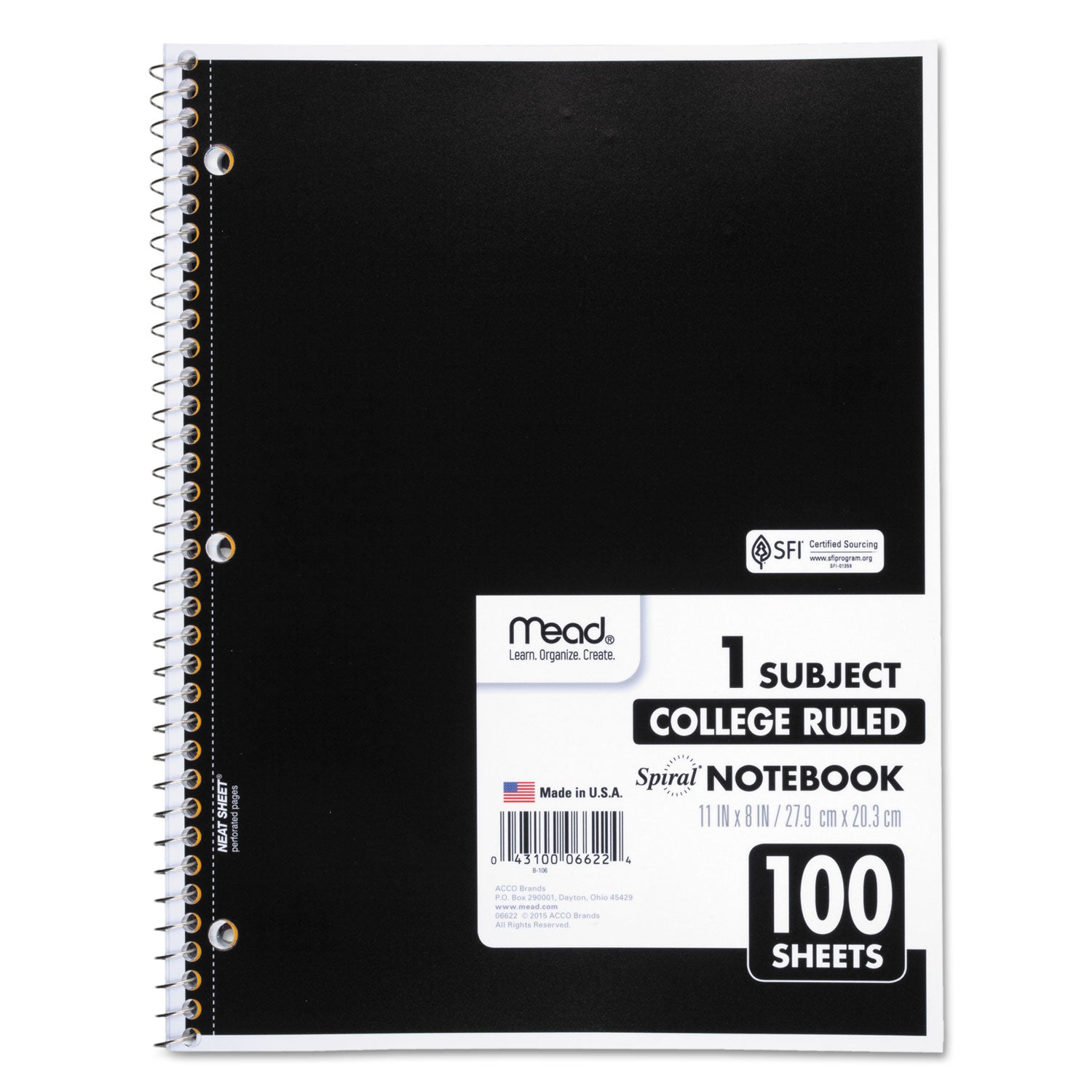 Mead One-subject Spiral Notebook - 100 Sheets - Spiral - College Ruled Front Ruling - 8" x 10 1/2" Sheet Size x 8" Width x 10.5" Length - White Paper - Back Board - 1 Each