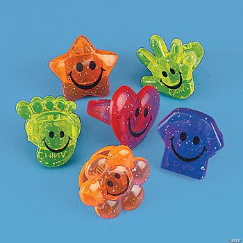Glitter Smile Face Rings - 48 Pieces