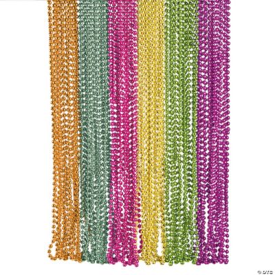 Metallic Neon Beaded Necklaces - 48 Pieces